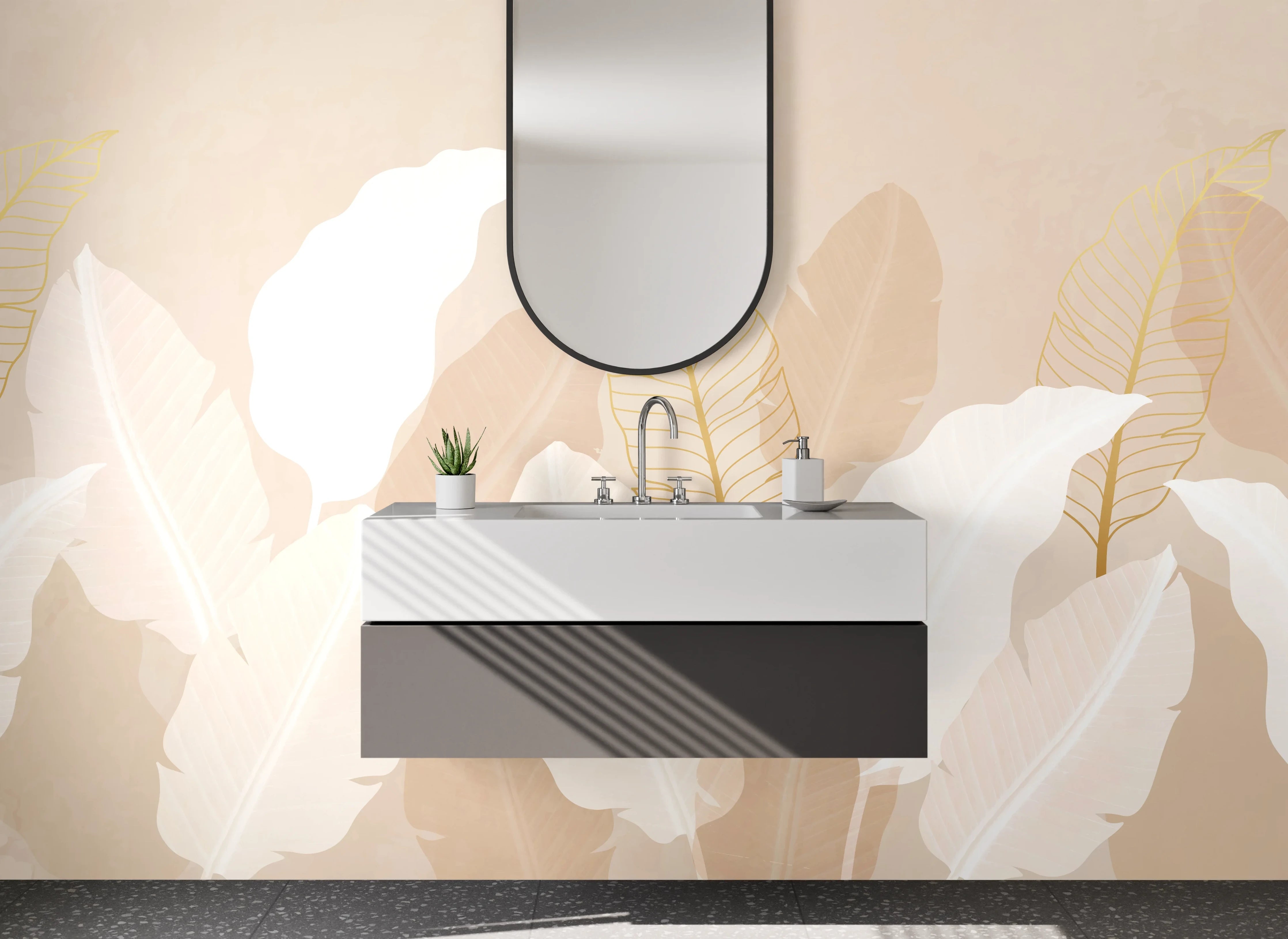 Waschbecken-Rückwand - Elegante Federn Pastellbeige Wandbild