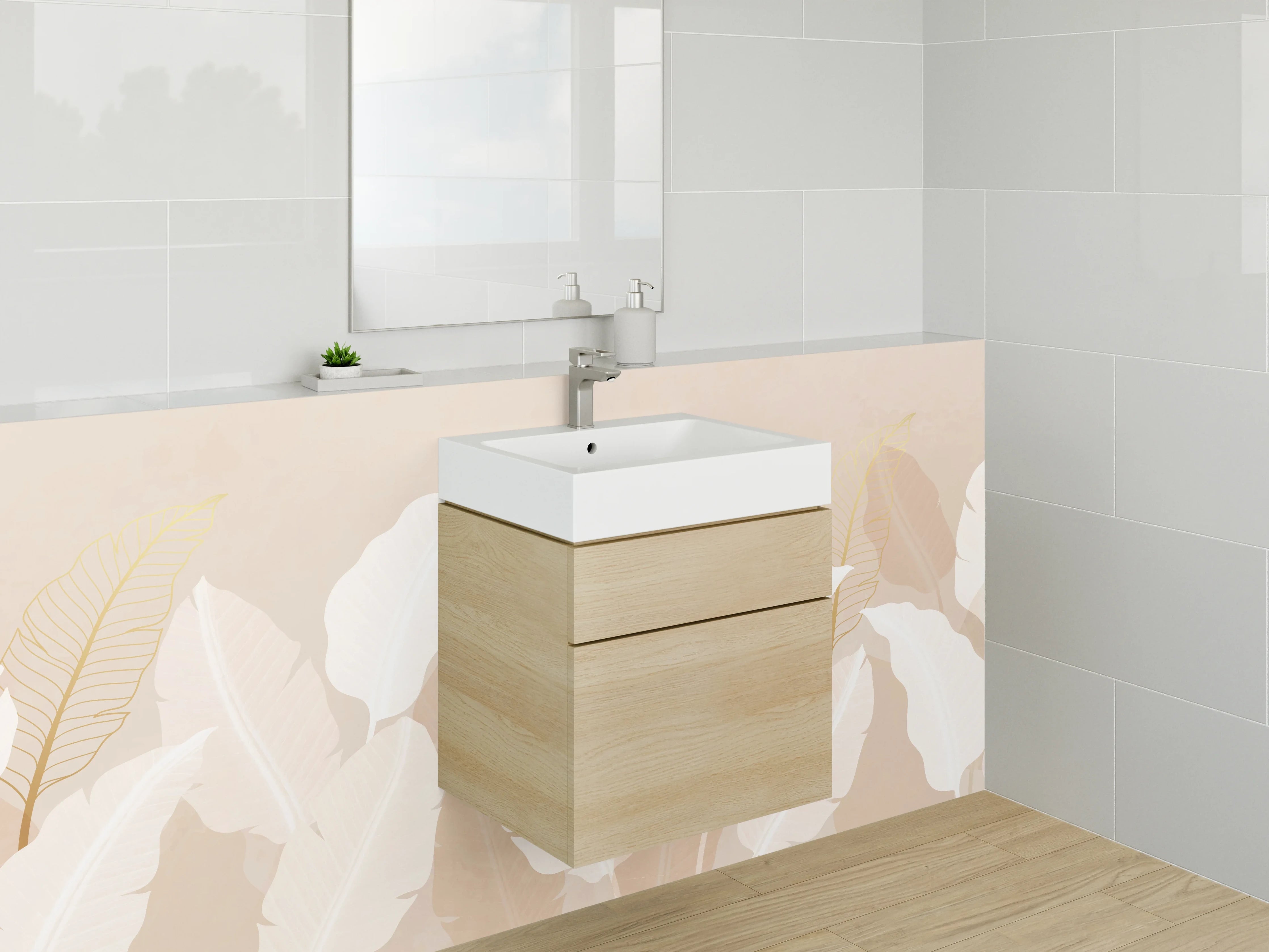 Waschbecken-Rückwand - Elegante Federn Pastellbeige Wandbild