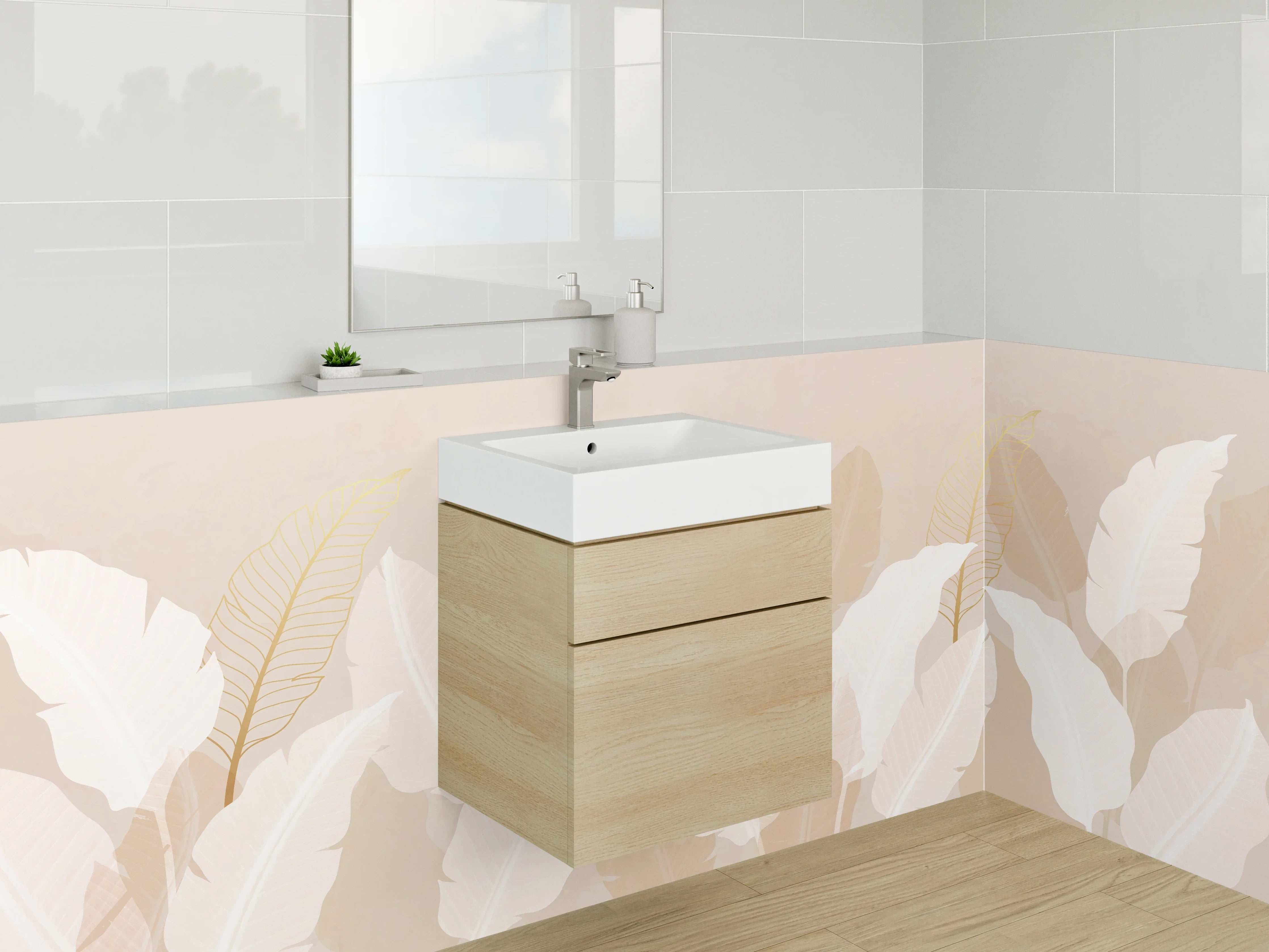 Waschbecken-Rückwand - Elegante Federn Pastellbeige Wandbild