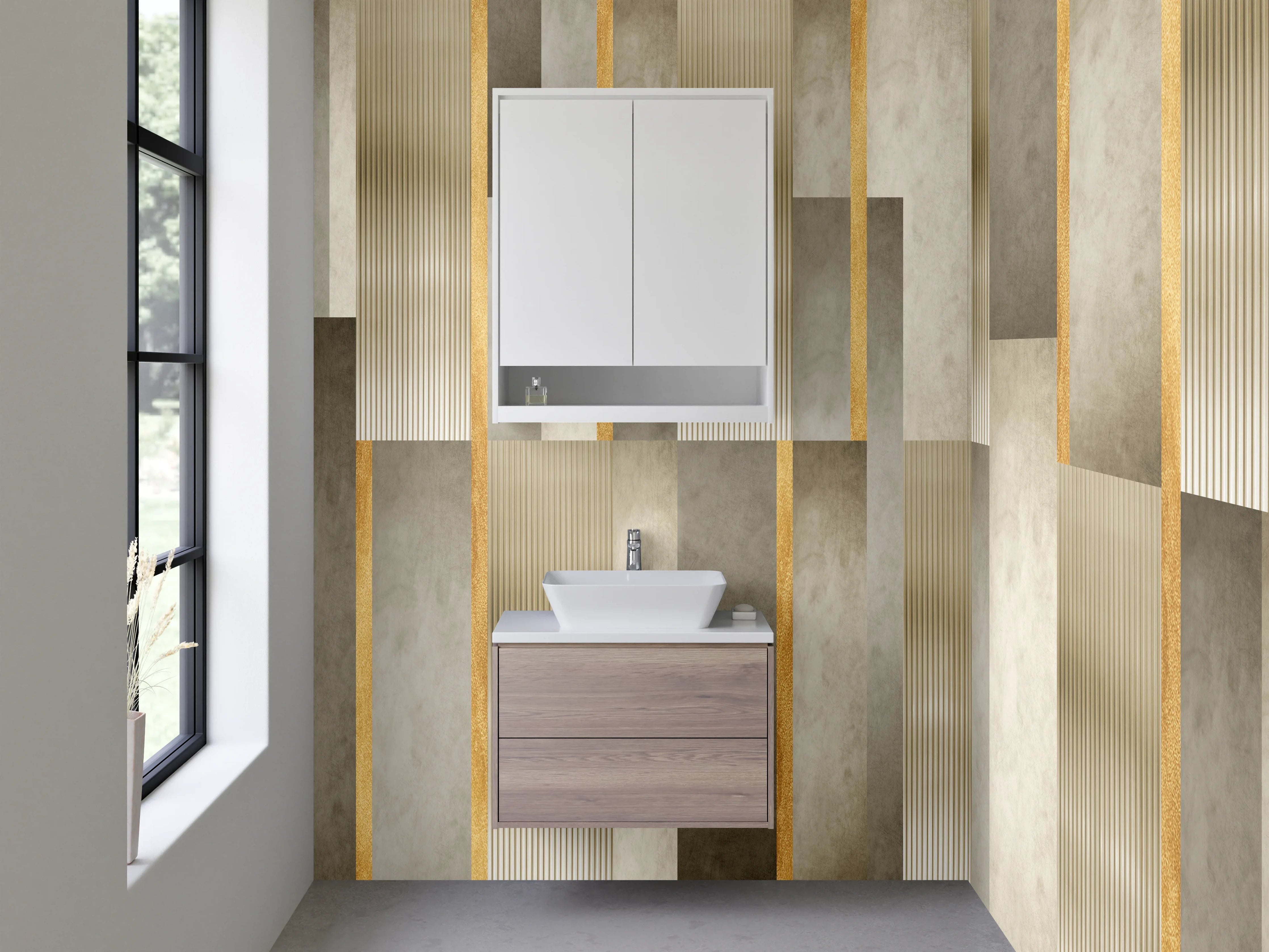 Waschbecken-Rückwand - Elegante Fliesen mit Goldakzenten