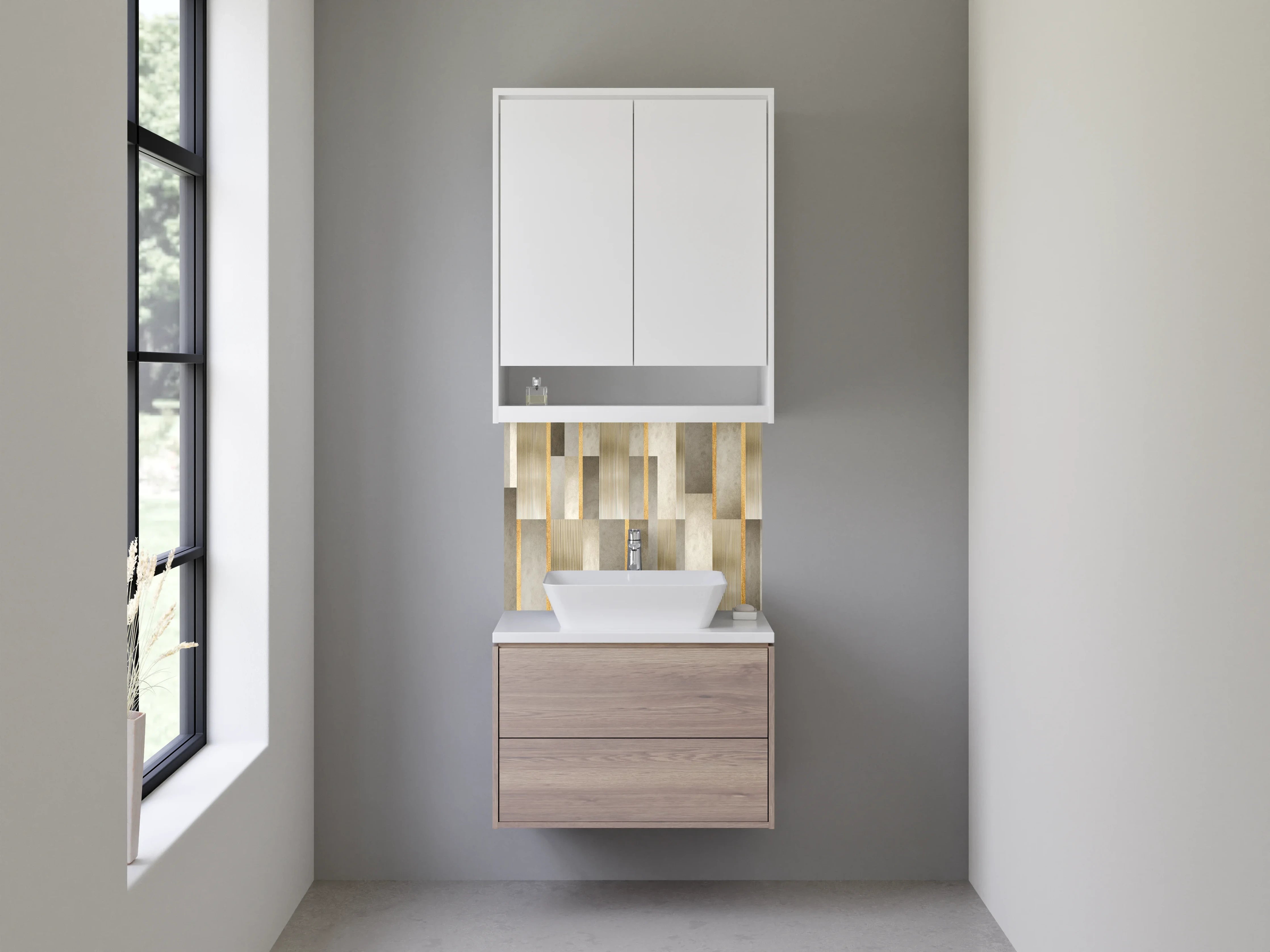 Waschbecken-Rückwand - Elegante Fliesen mit Goldakzenten