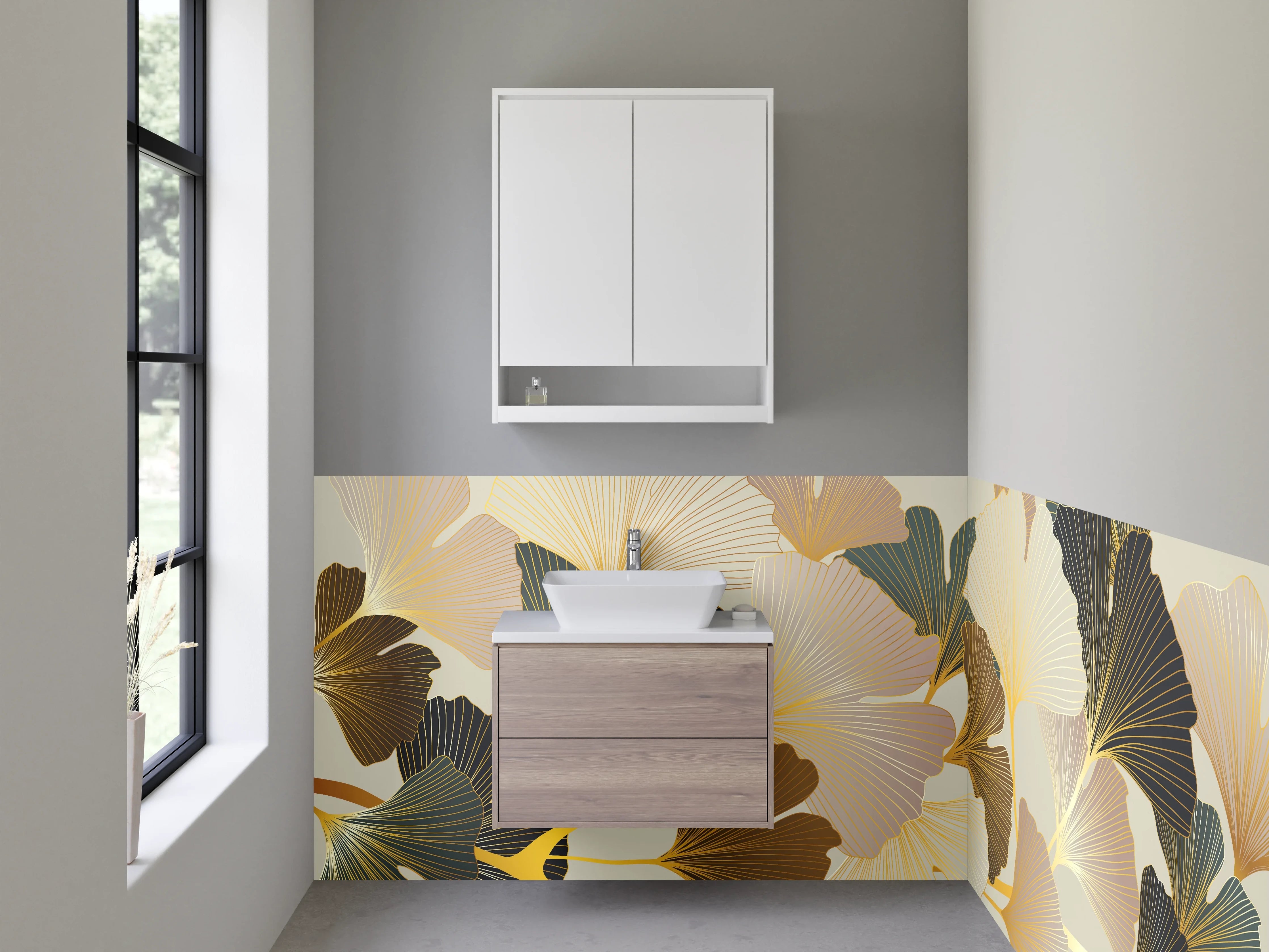 Waschbecken-Rückwand - Elegante Ginkgo-Blätter Abstrakt Design