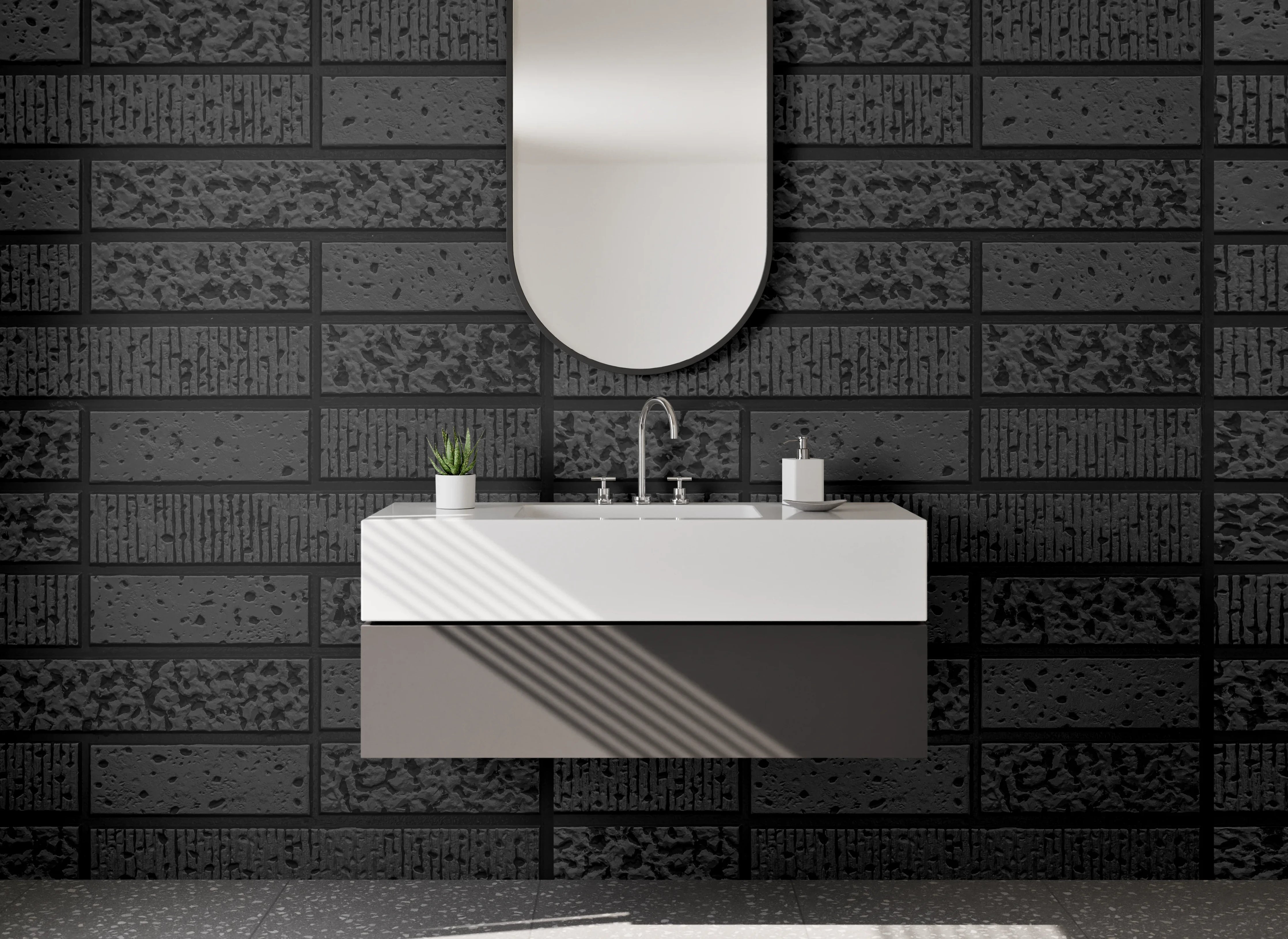Waschbecken-Rückwand - Elegante Grauschattierte Kacheloptik