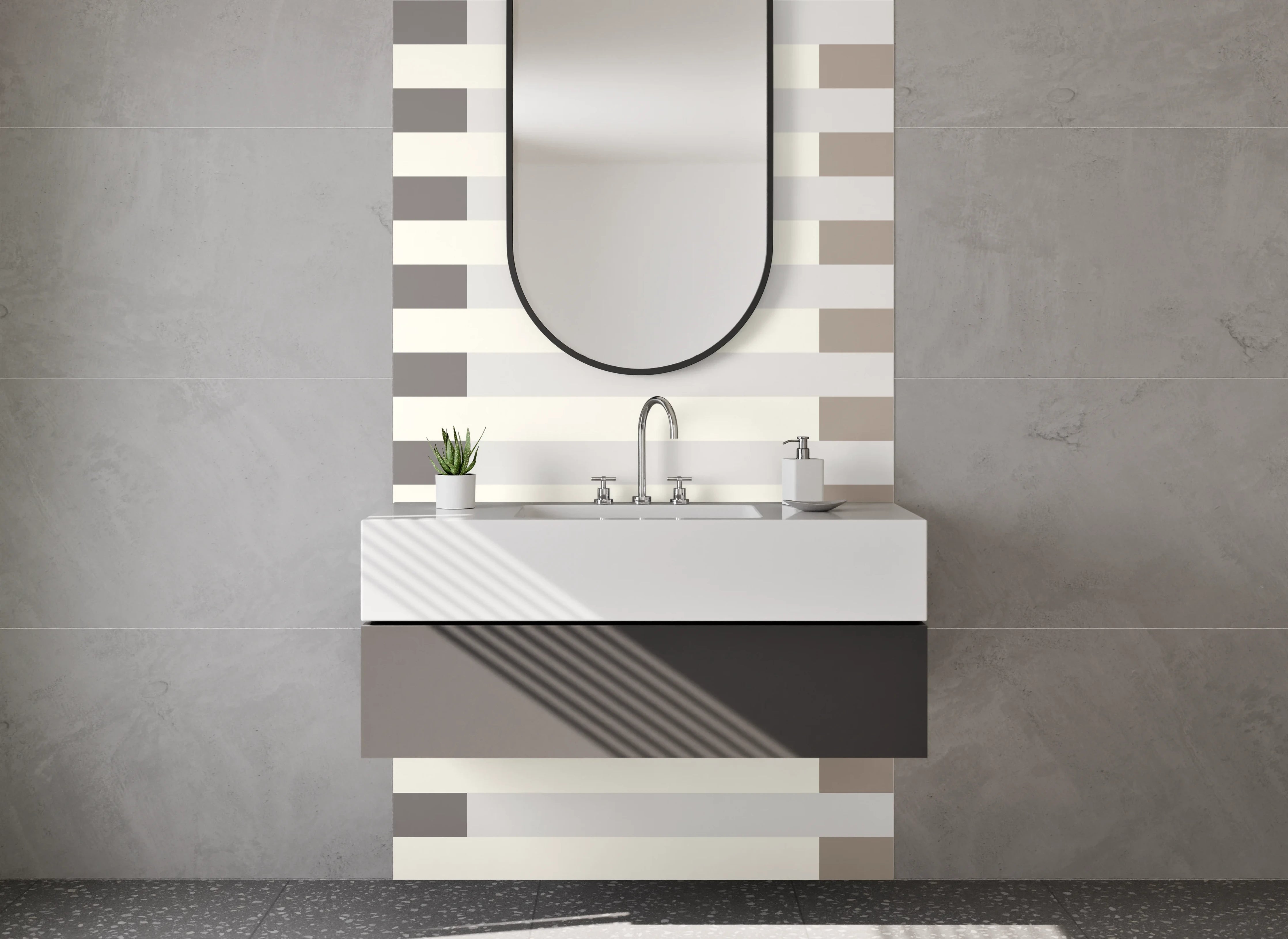 Waschbecken-Rückwand - Elegante Grauschattierungen auf Cremeweiß
