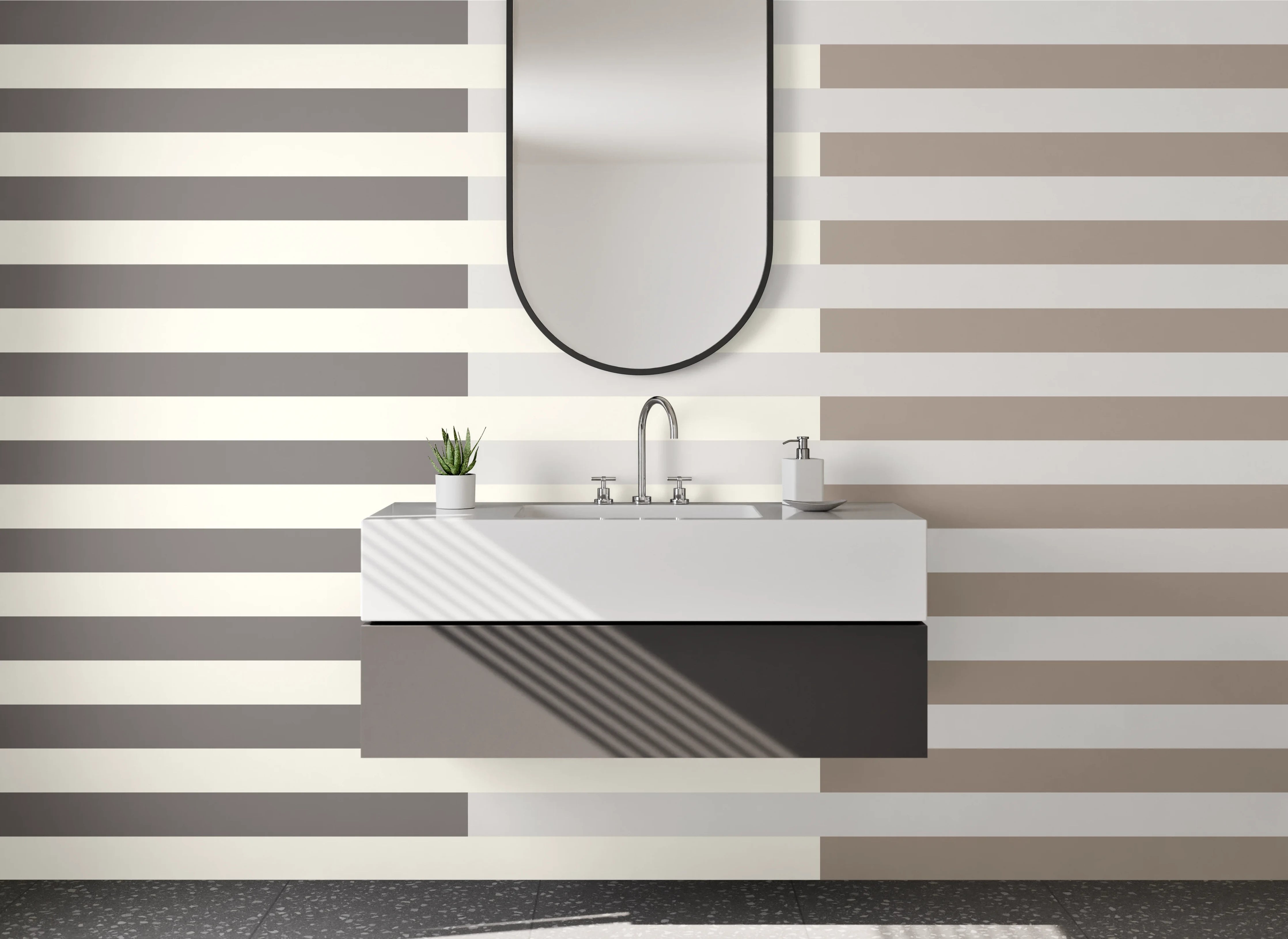 Waschbecken-Rückwand - Elegante Grauschattierungen auf Cremeweiß
