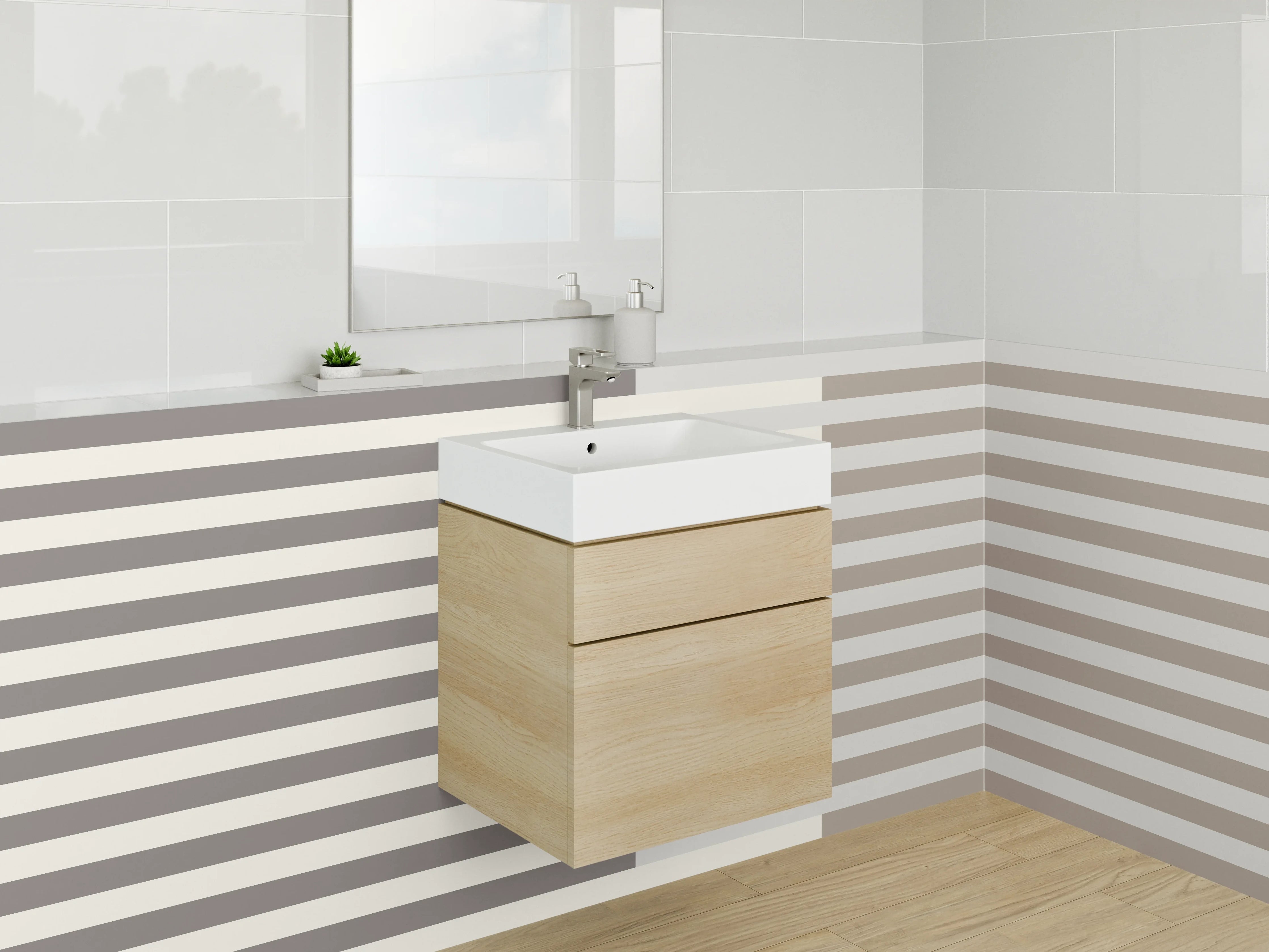 Waschbecken-Rückwand - Elegante Grauschattierungen auf Cremeweiß