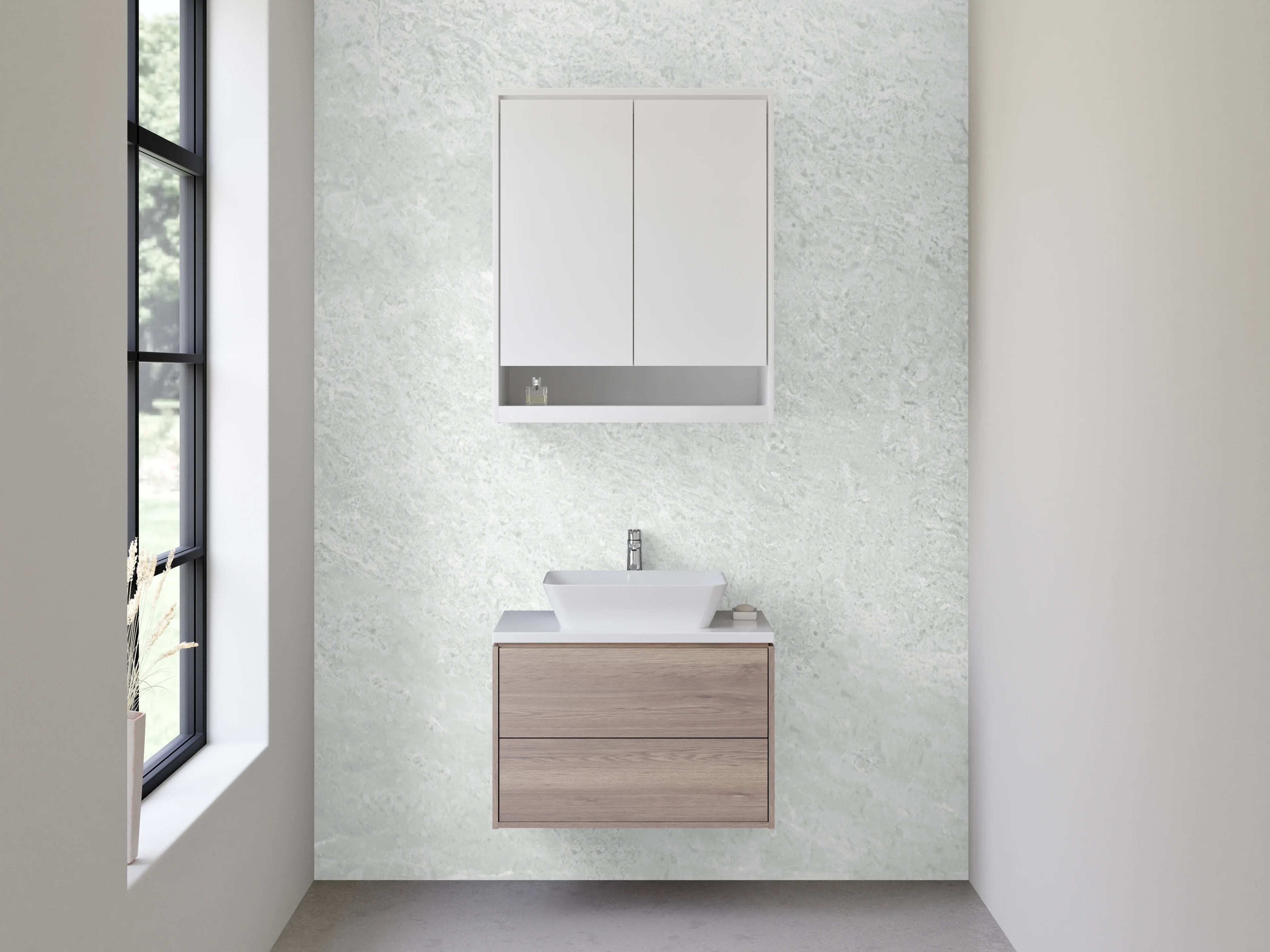 Waschbecken-Rückwand - Elegante Grauschattierungen auf weißem Marmor