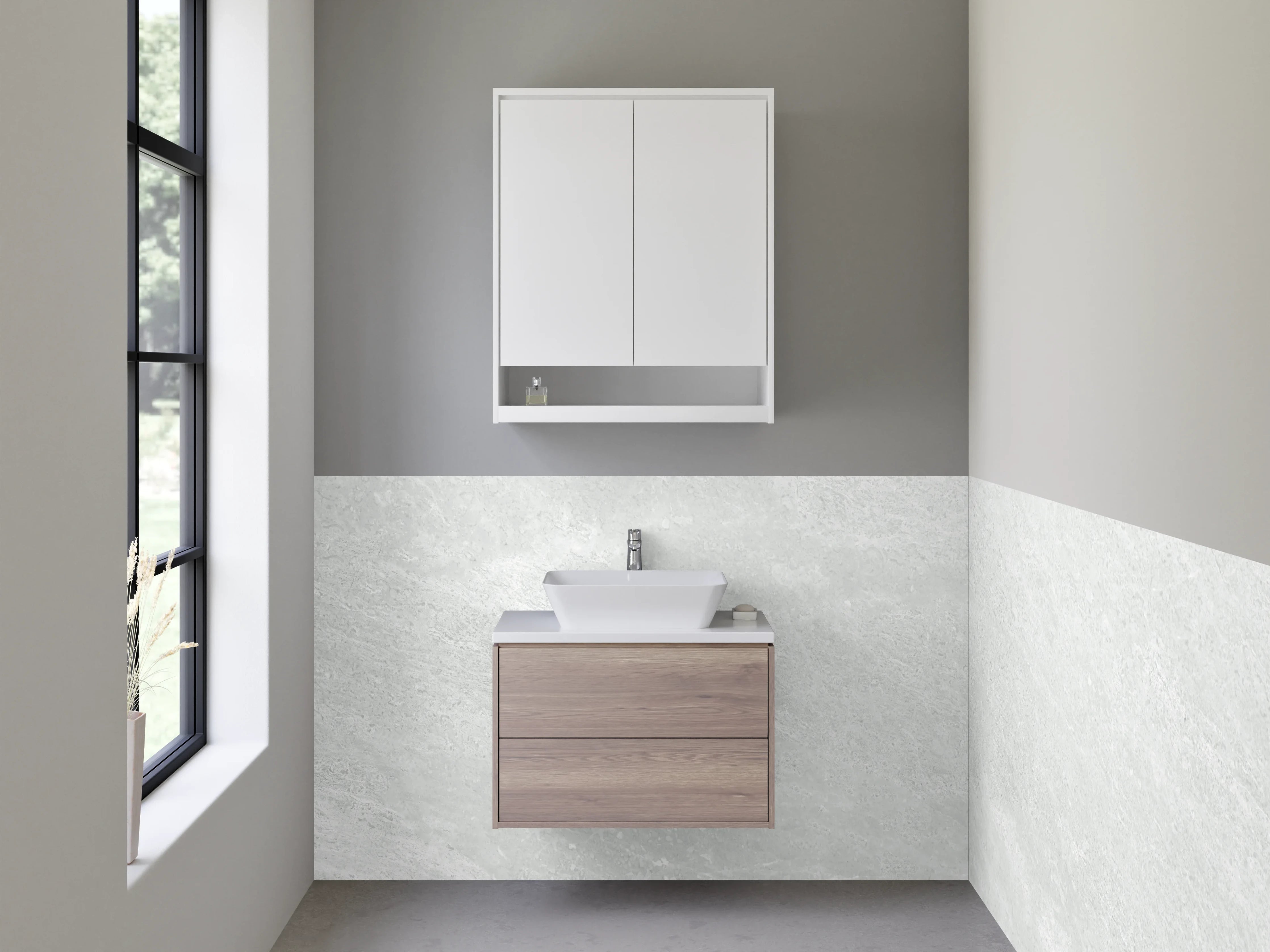 Waschbecken-Rückwand - Elegante Grauschattierungen auf weißem Marmor