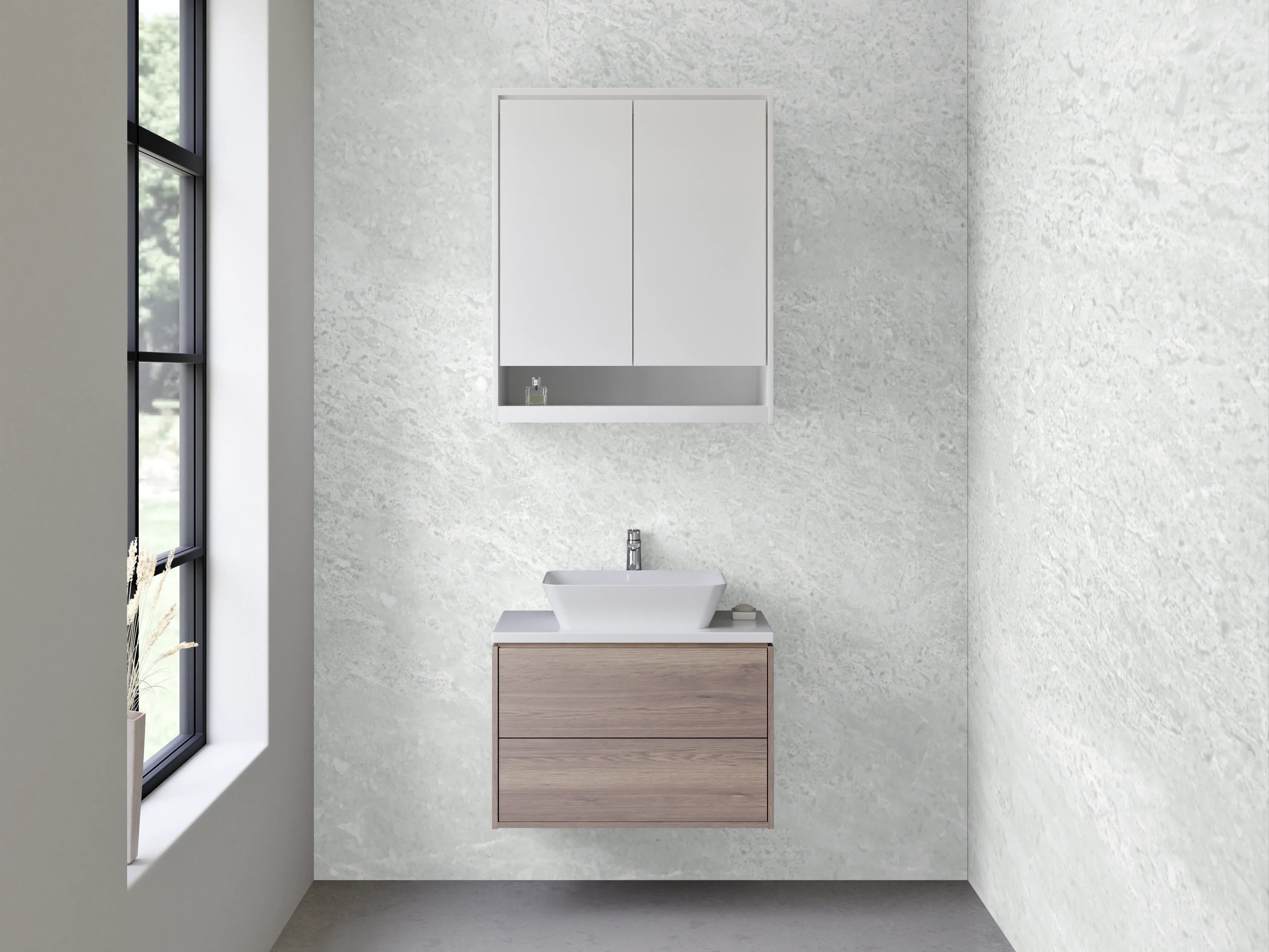 Waschbecken-Rückwand - Elegante Grauschattierungen auf weißem Marmor