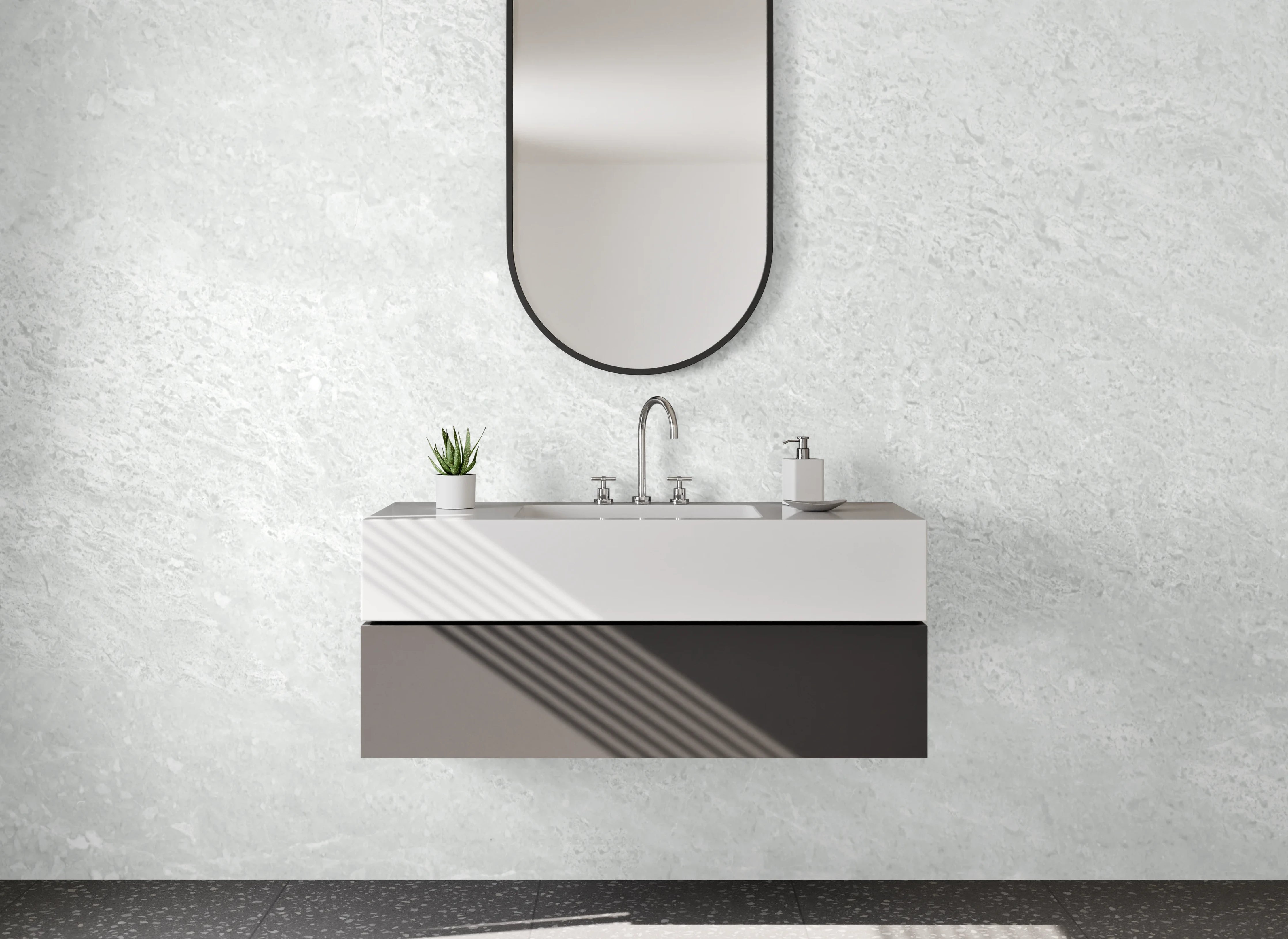 Waschbecken-Rückwand - Elegante Grauschattierungen auf weißem Marmor