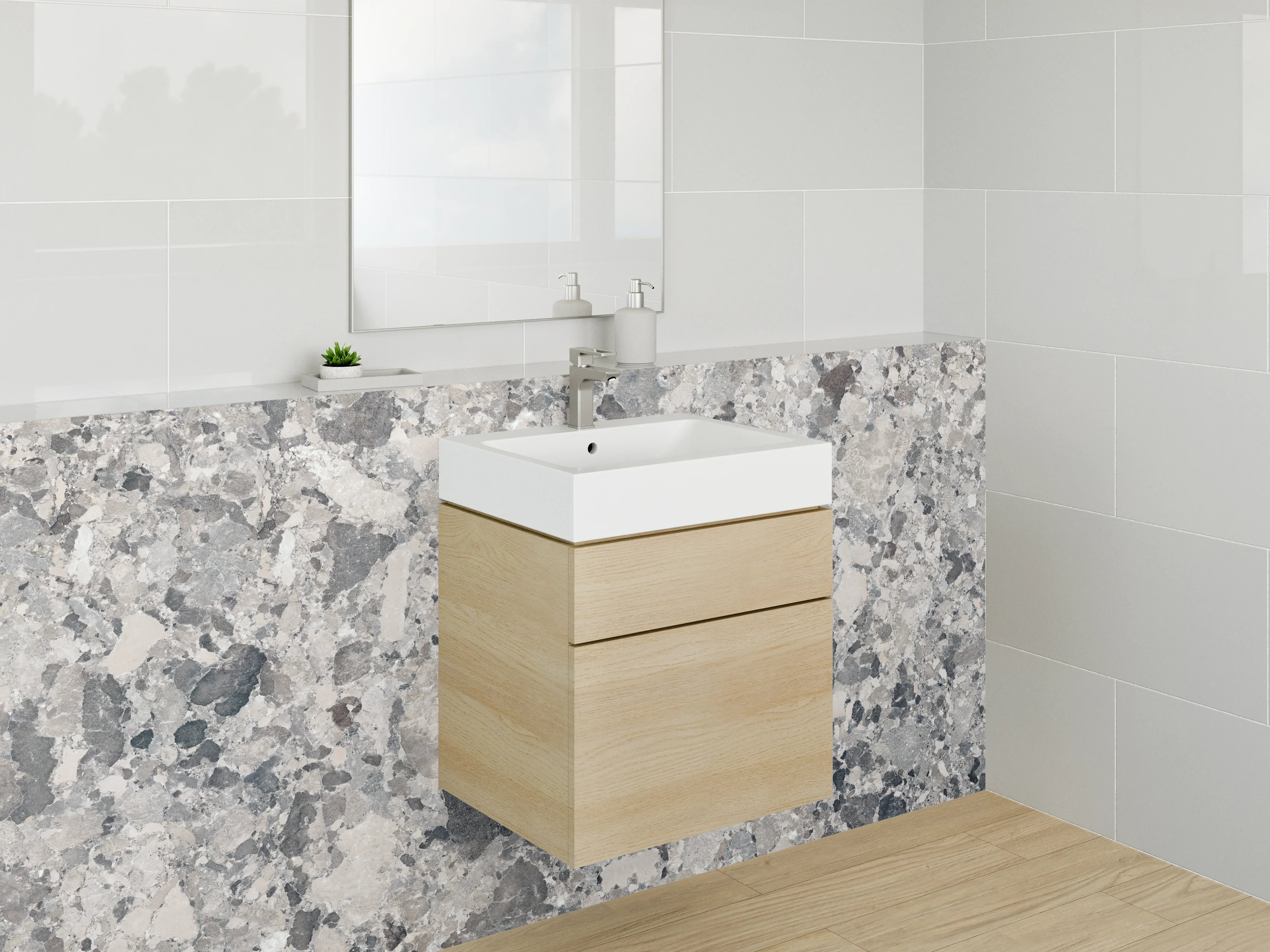 Waschbecken-Rückwand - Elegante Grauschleier auf weißem Marmor
