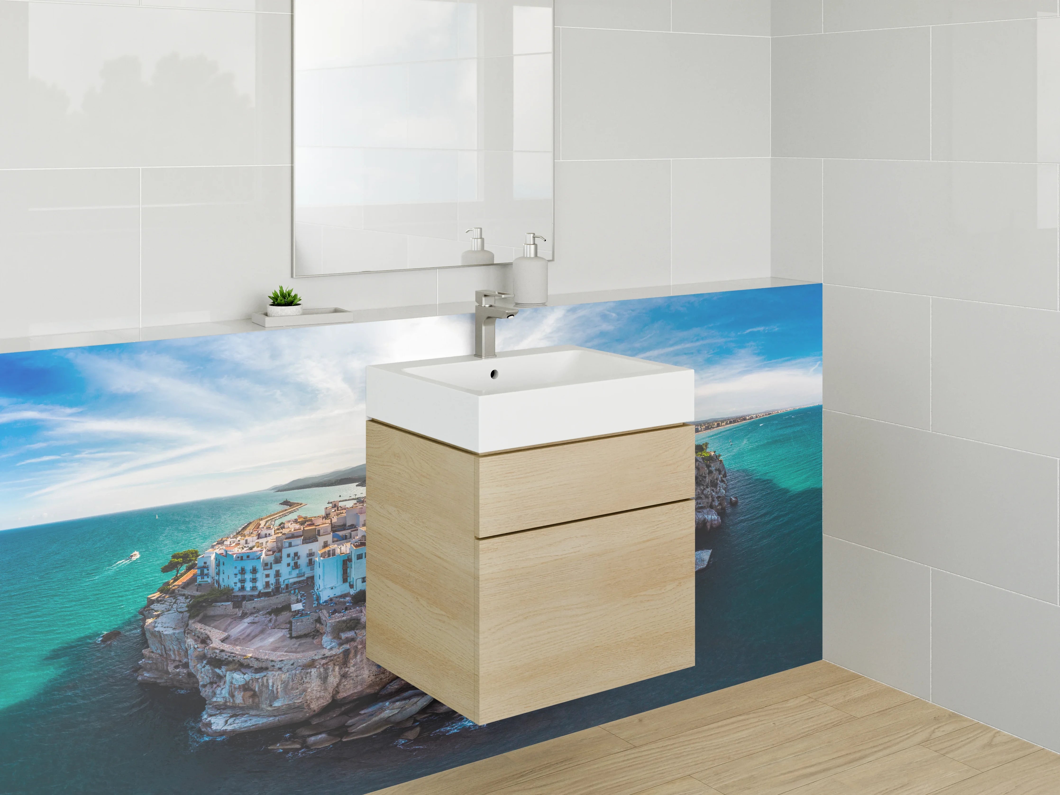 Waschbecken-Rückwand - Elegante Grautaschen-Wand für dein Bad