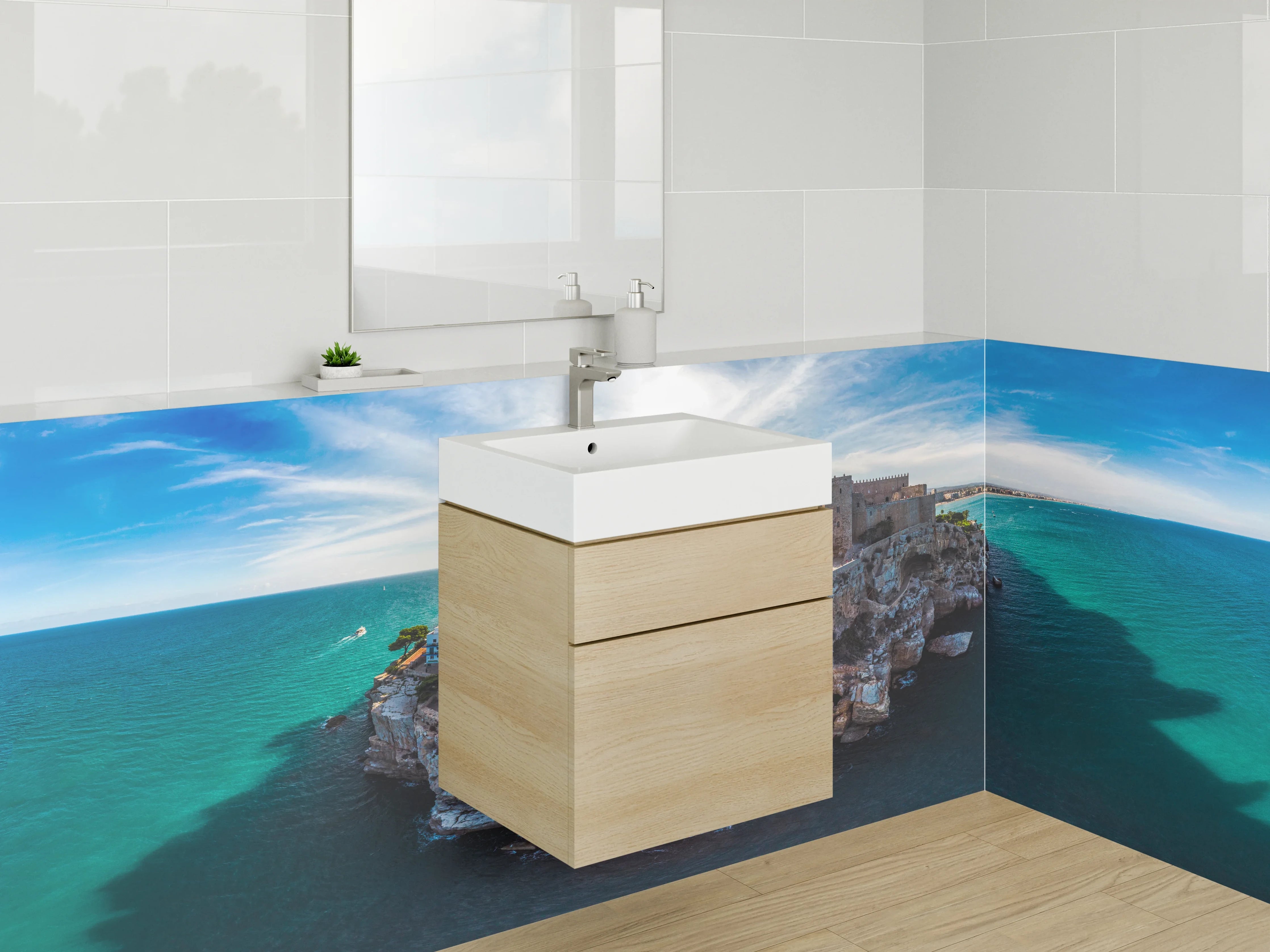 Waschbecken-Rückwand - Elegante Grautaschen-Wand für dein Bad