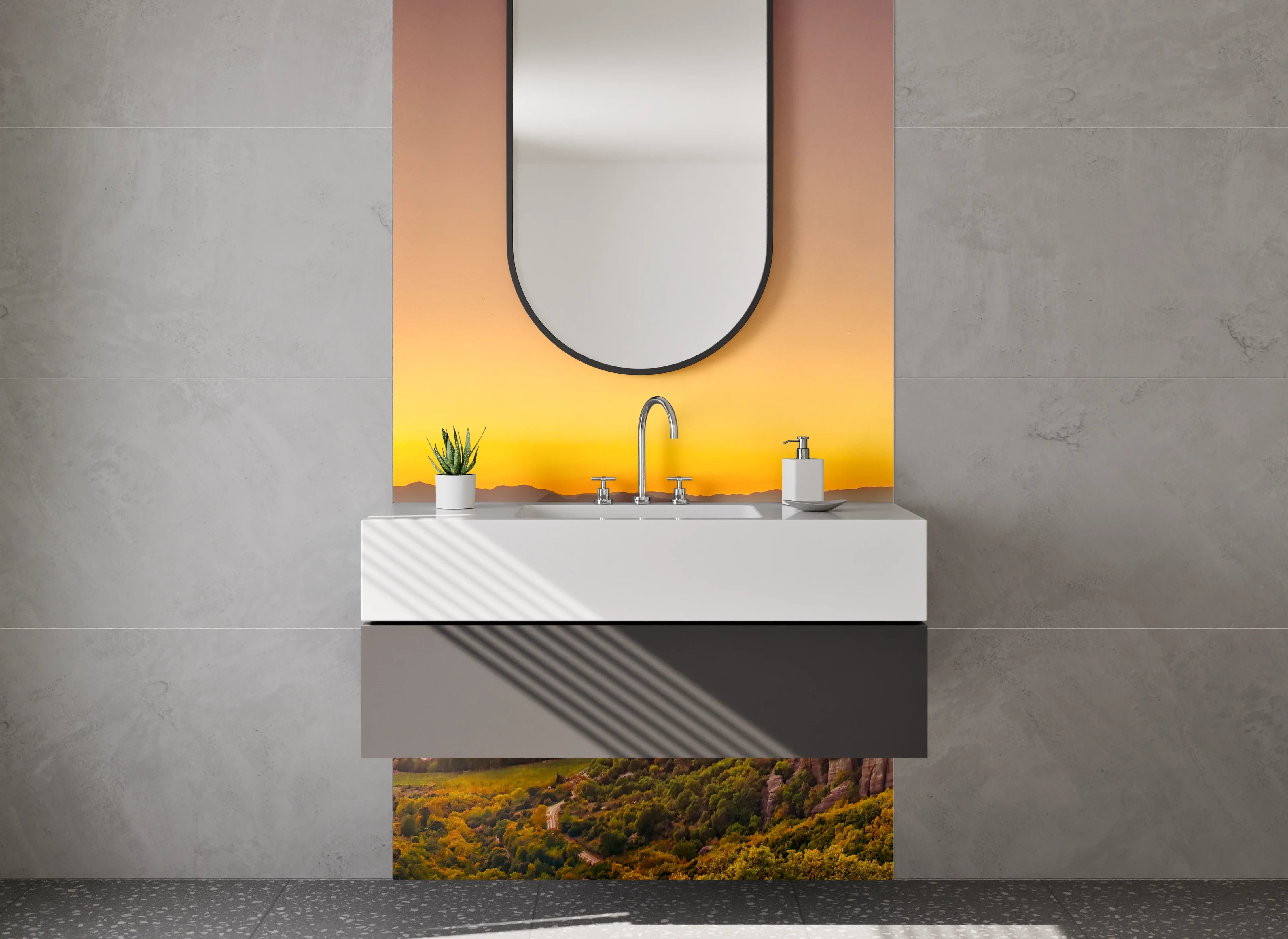 Waschbecken-Rückwand - Elegante Grauton-Wand für dein Bad