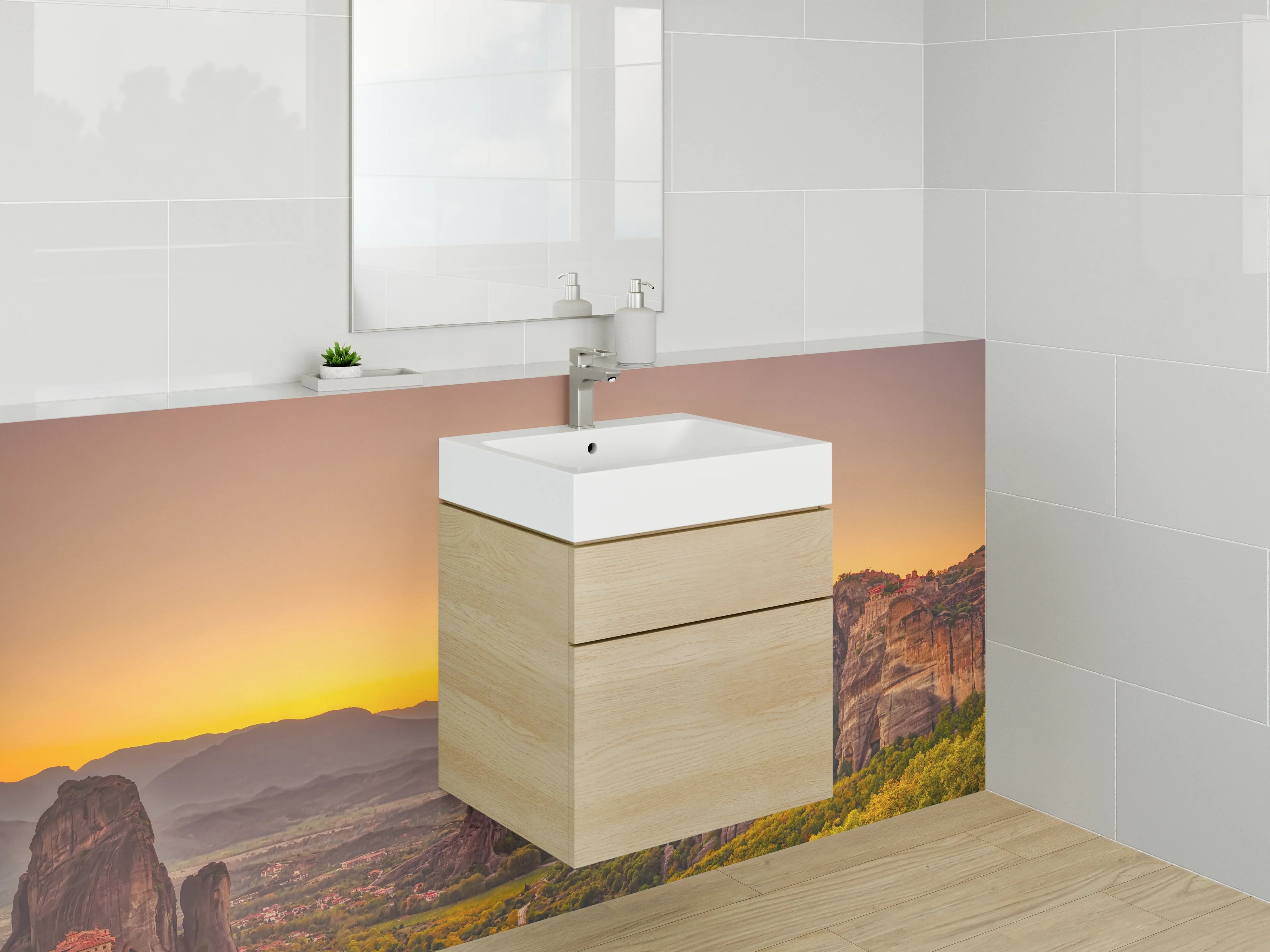 Waschbecken-Rückwand - Elegante Grauton-Wand für dein Bad
