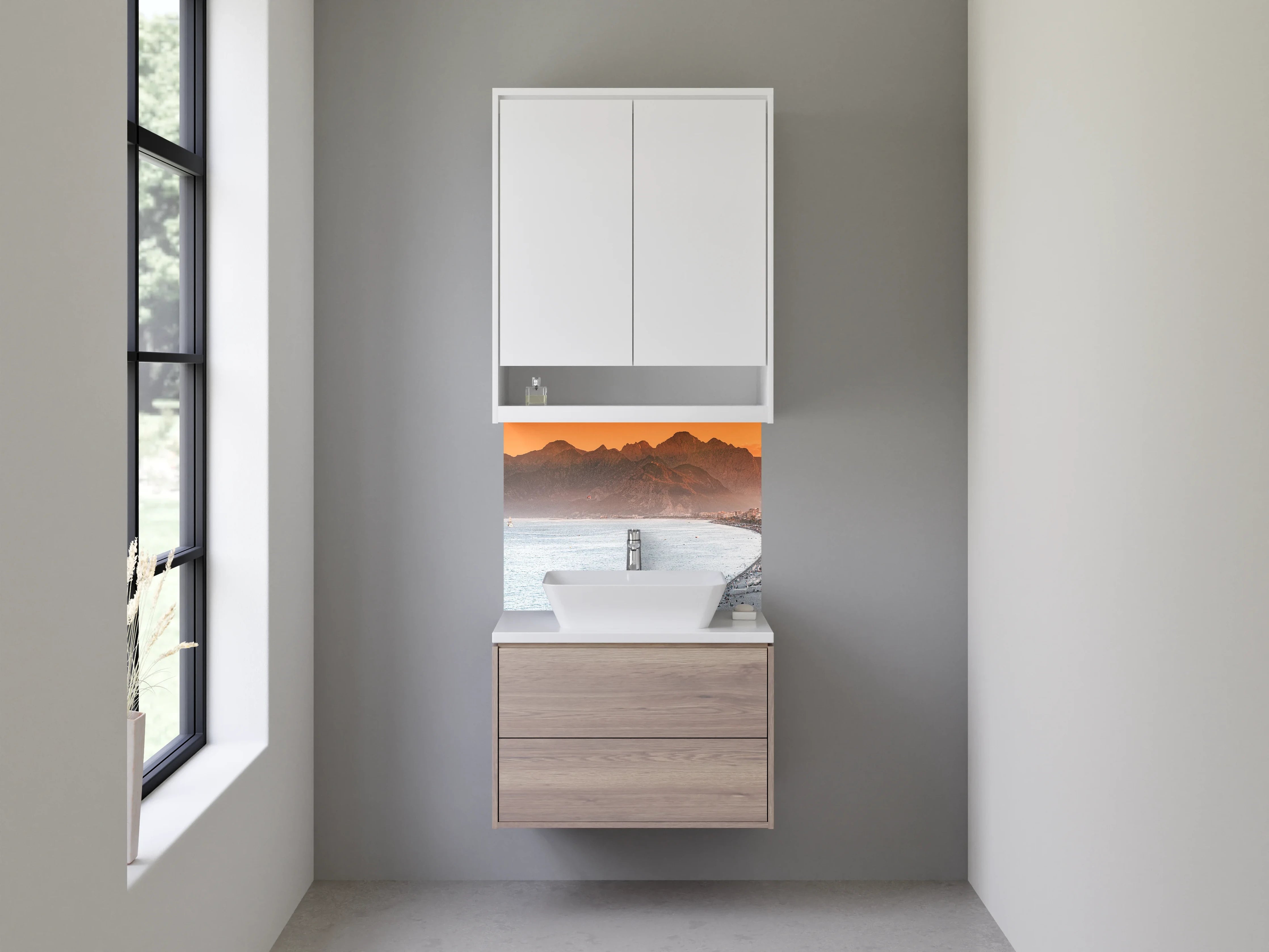 Waschbecken-Rückwand - Elegante Grauwand für modernes Bad