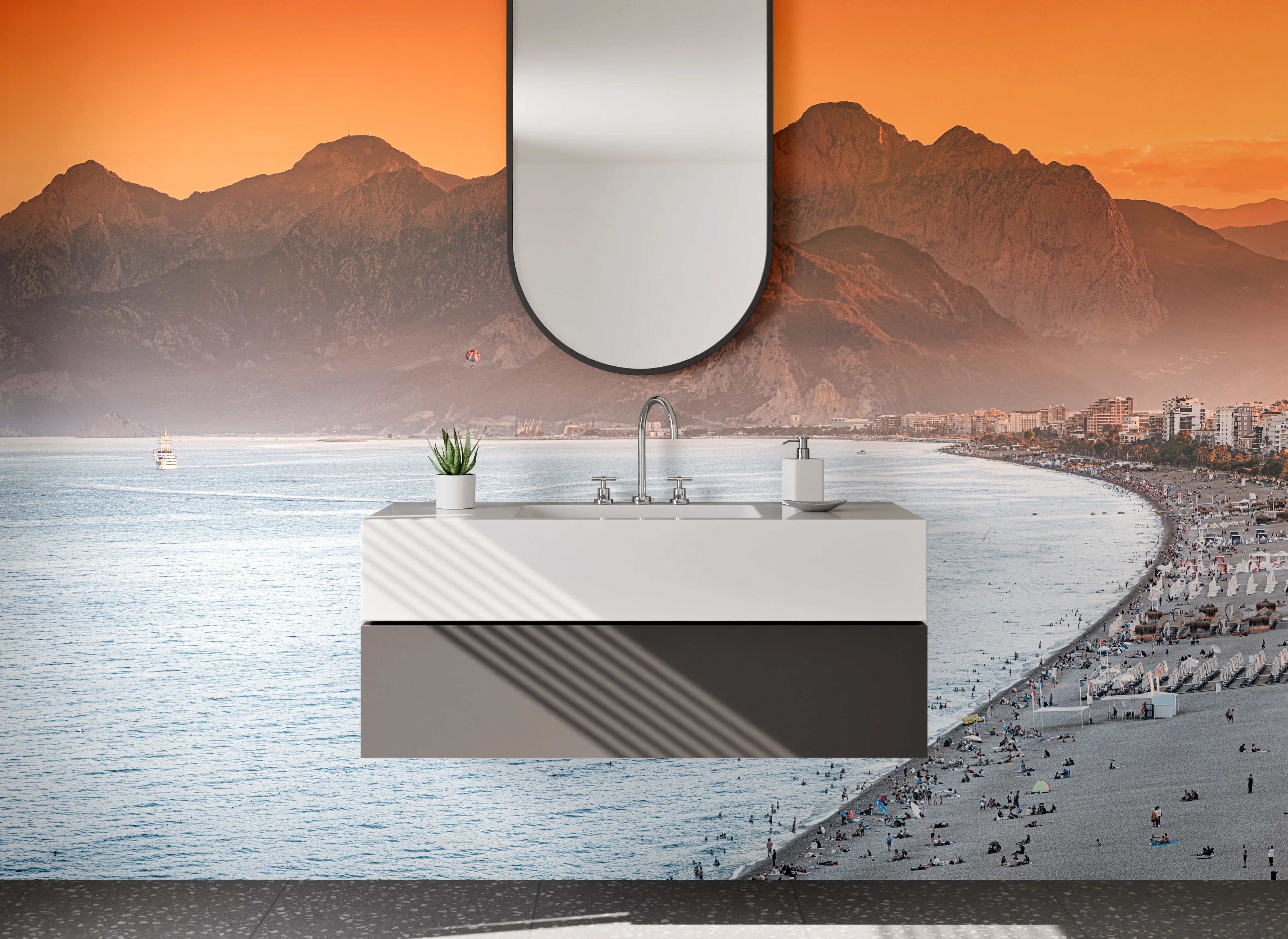 Waschbecken-Rückwand - Elegante Grauwand für modernes Bad
