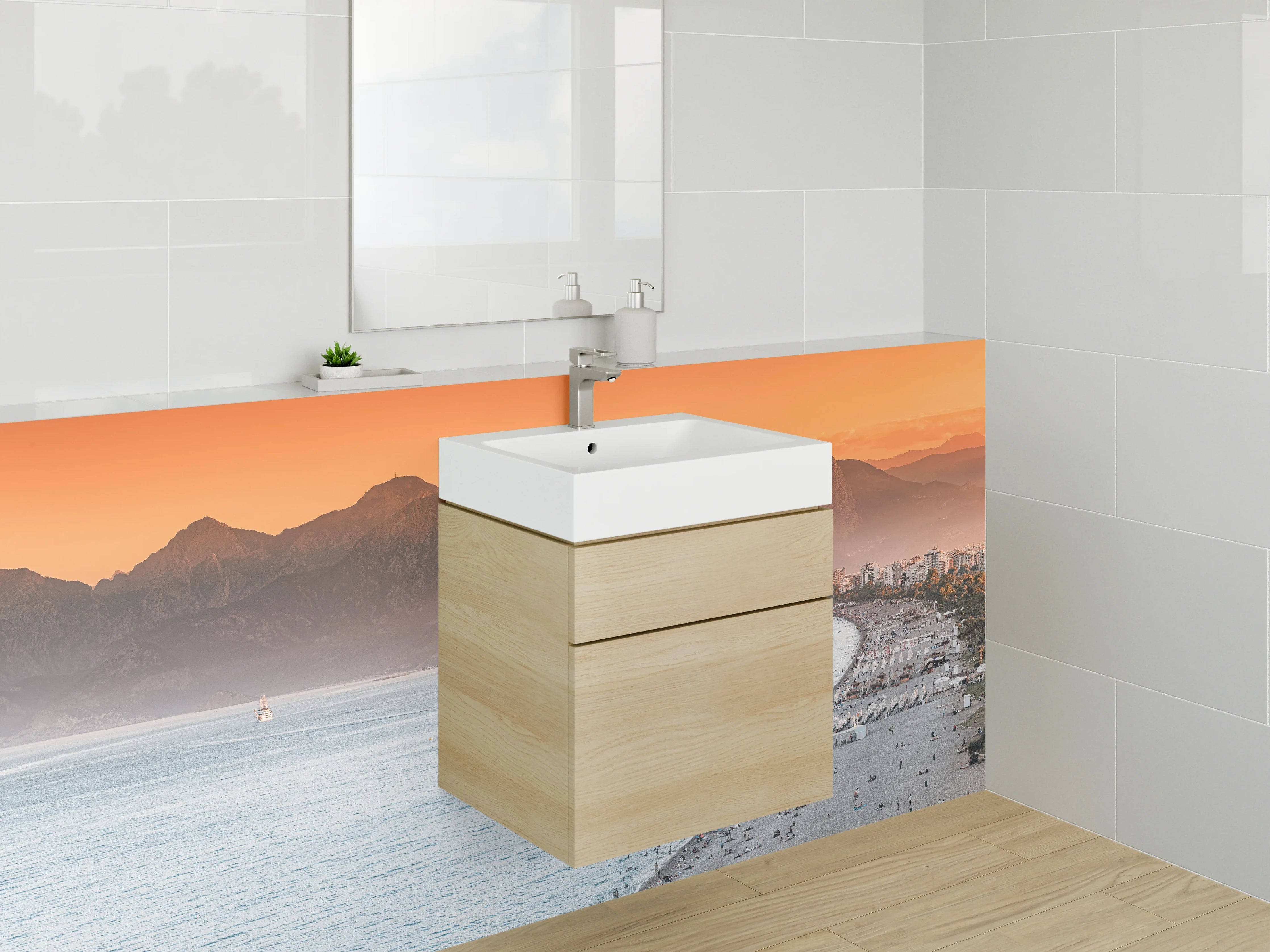 Waschbecken-Rückwand - Elegante Grauwand für modernes Bad