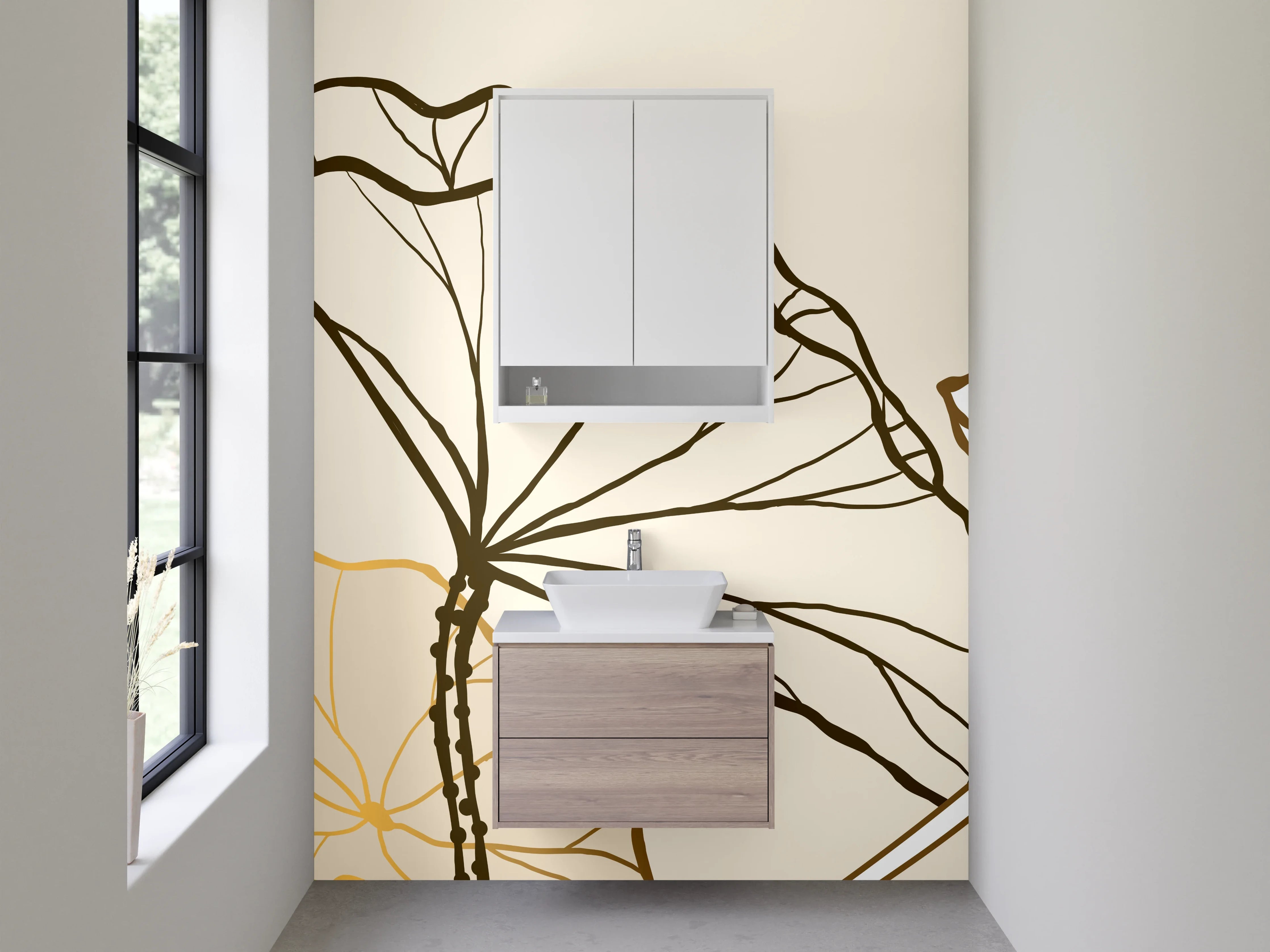Waschbecken-Rückwand - Elegante Lotus Lineart Illustration Gold