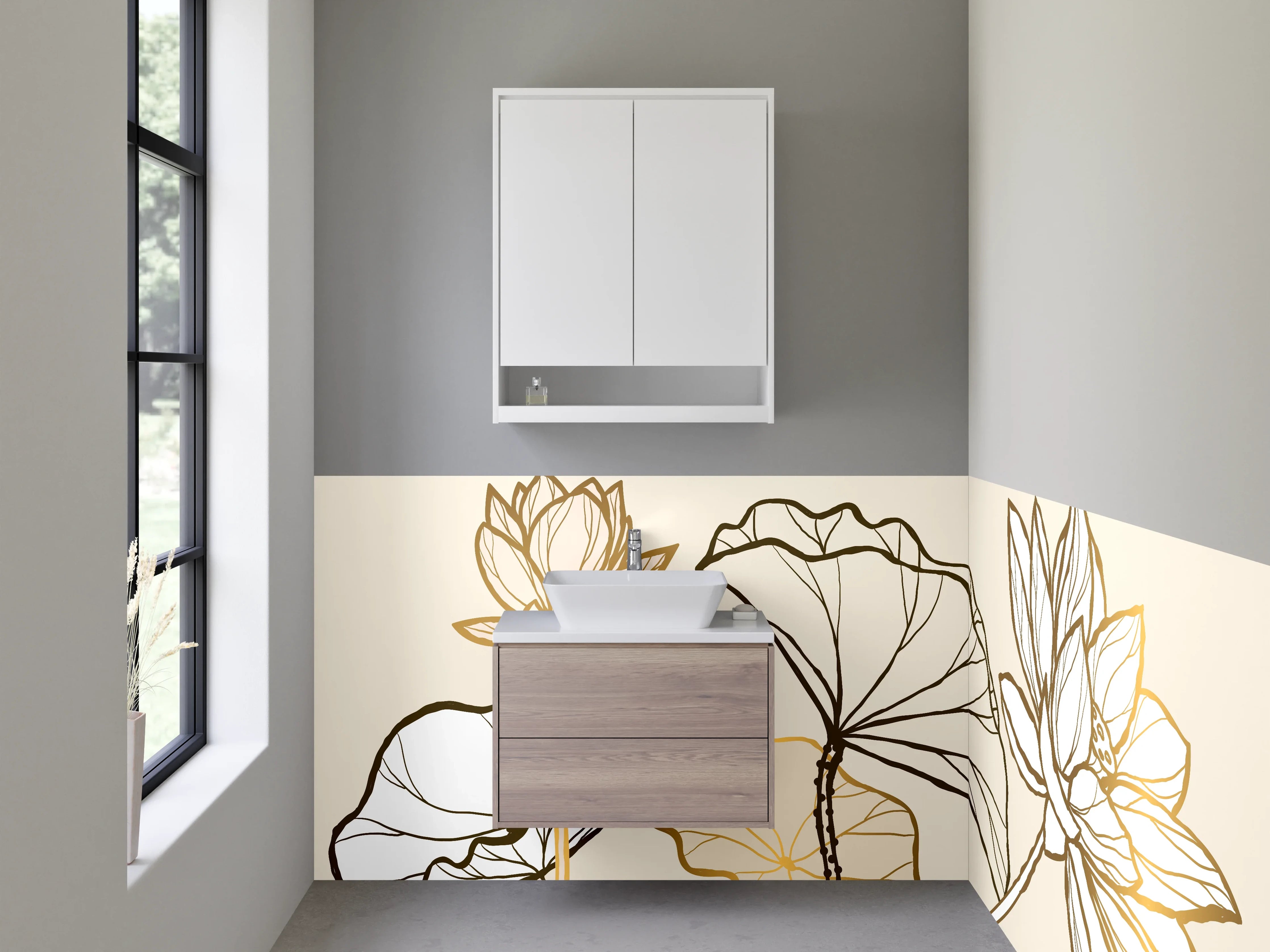 Waschbecken-Rückwand - Elegante Lotus Lineart Illustration Gold