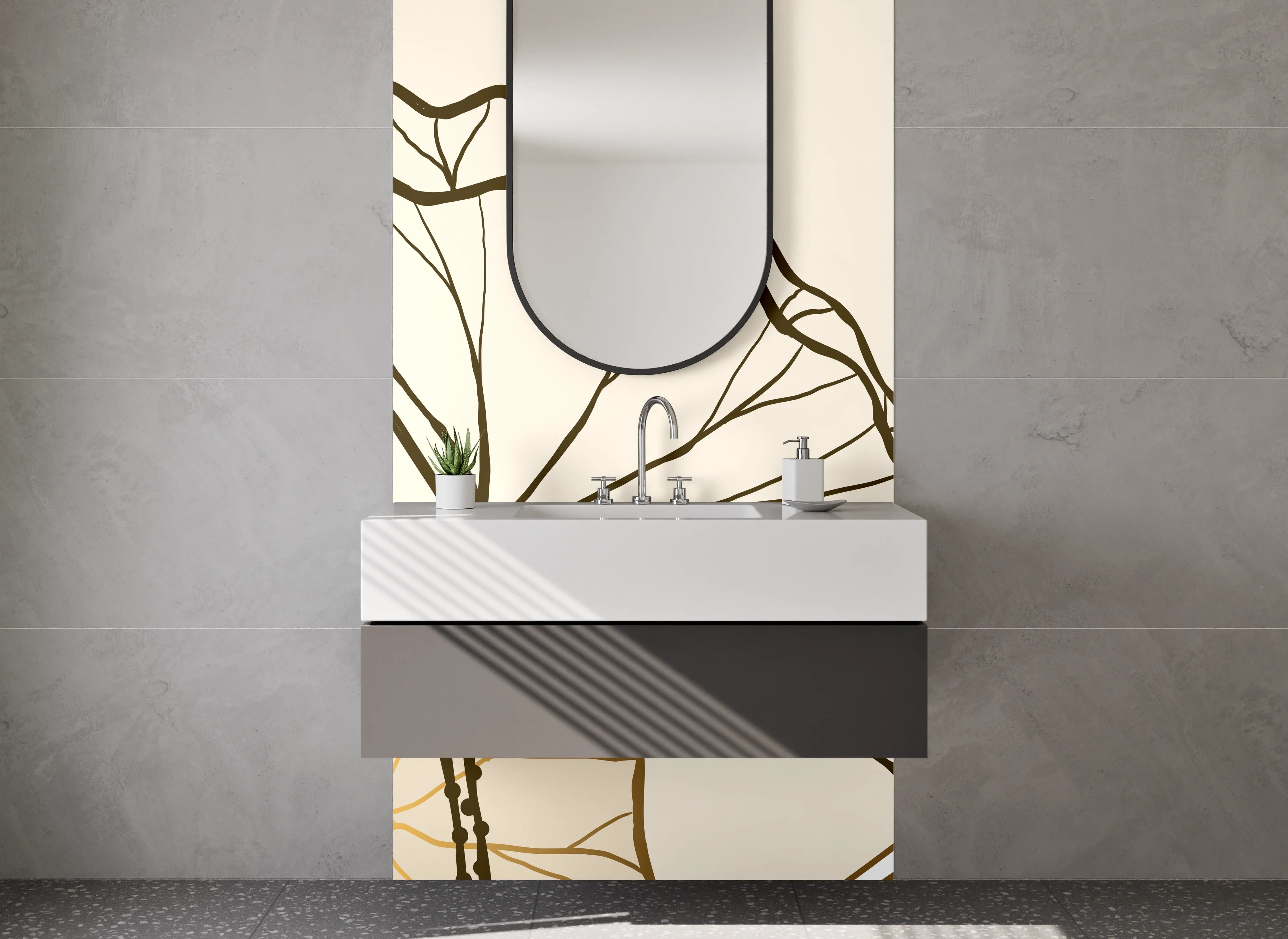 Waschbecken-Rückwand - Elegante Lotus Lineart Illustration Gold