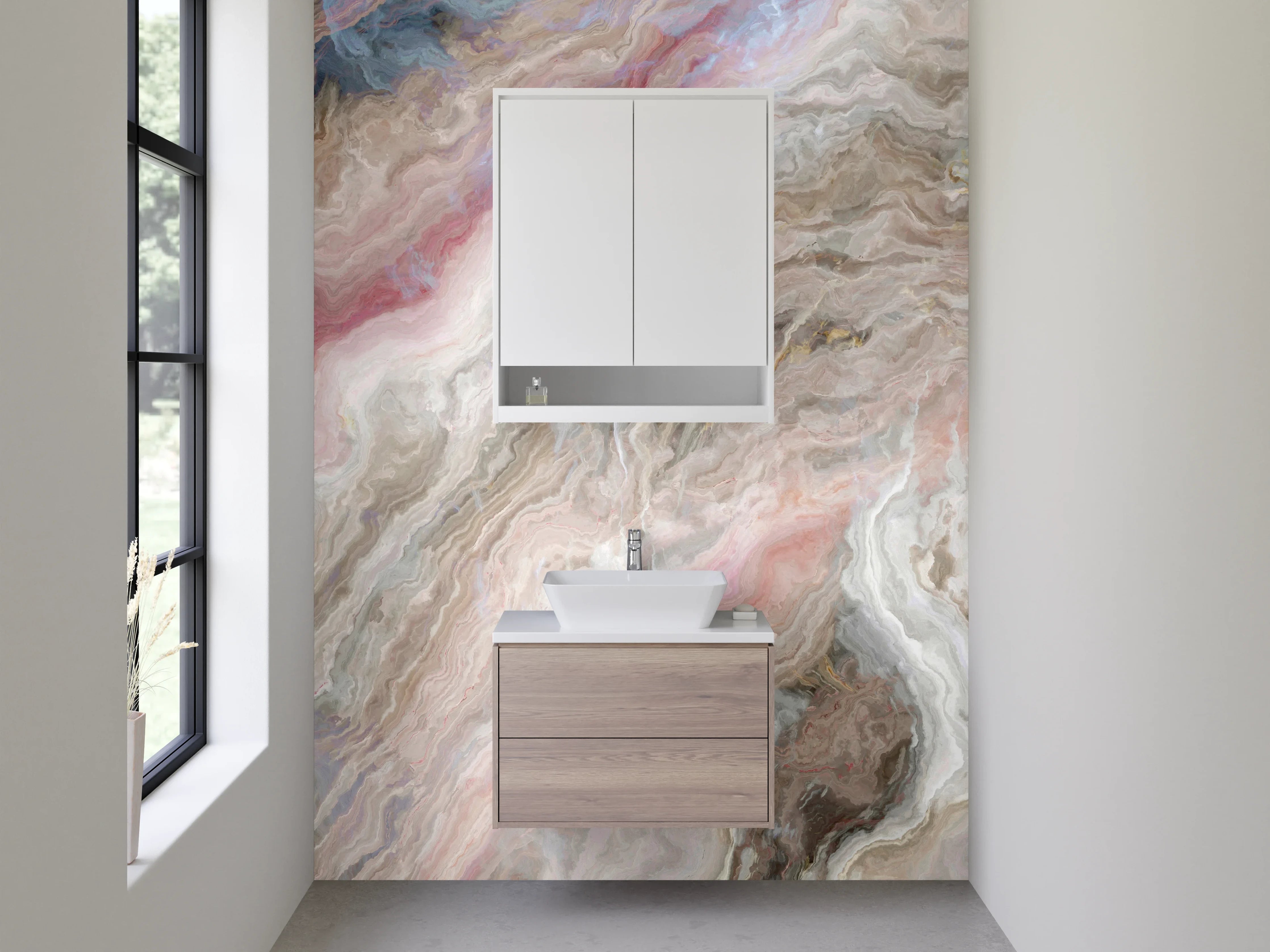 Waschbecken-Rückwand - Elegante Marmor-Optik in Rosa und Beige