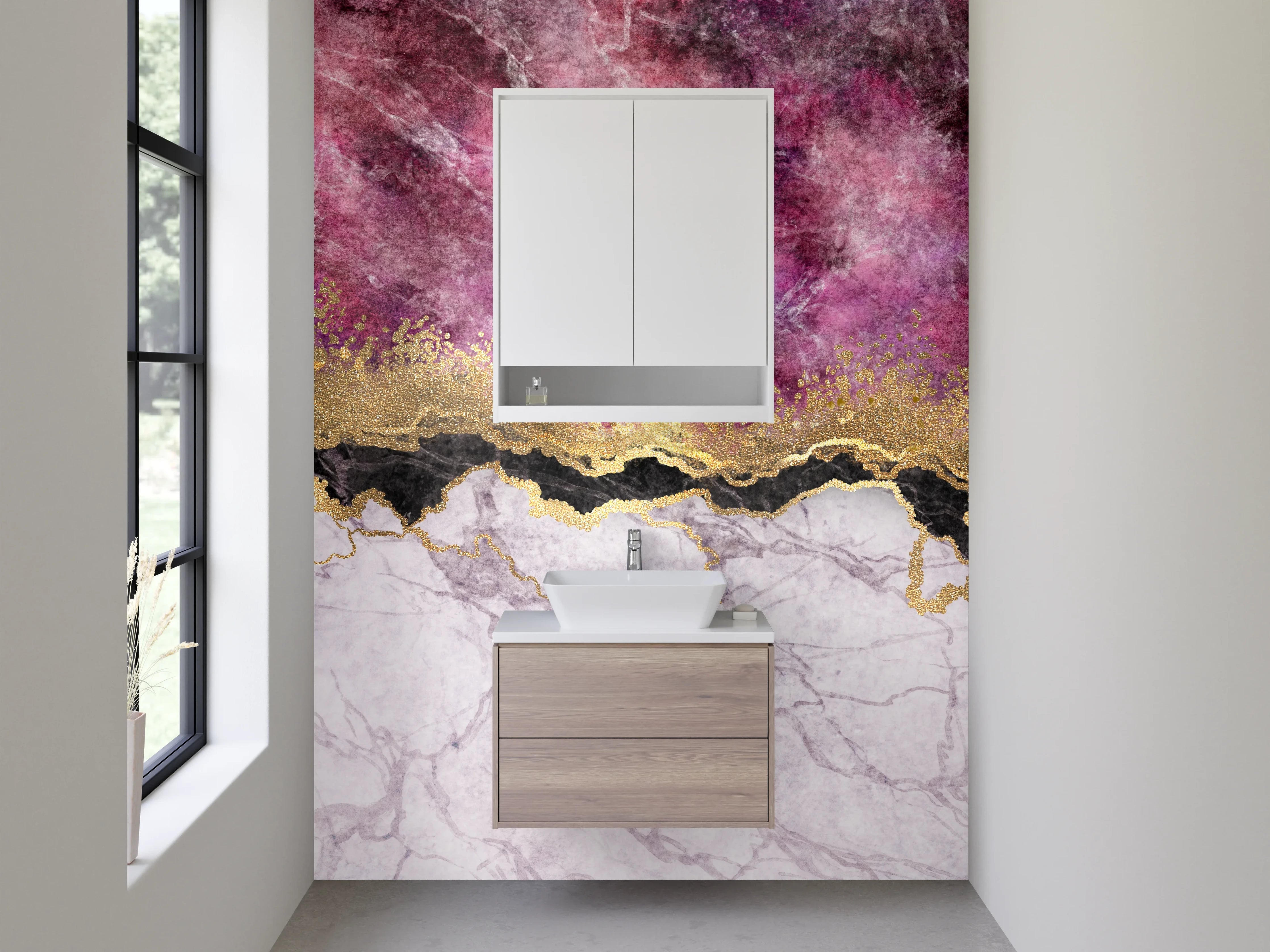 Waschbecken-Rückwand - Elegante Marmor-Optik mit Goldakzenten