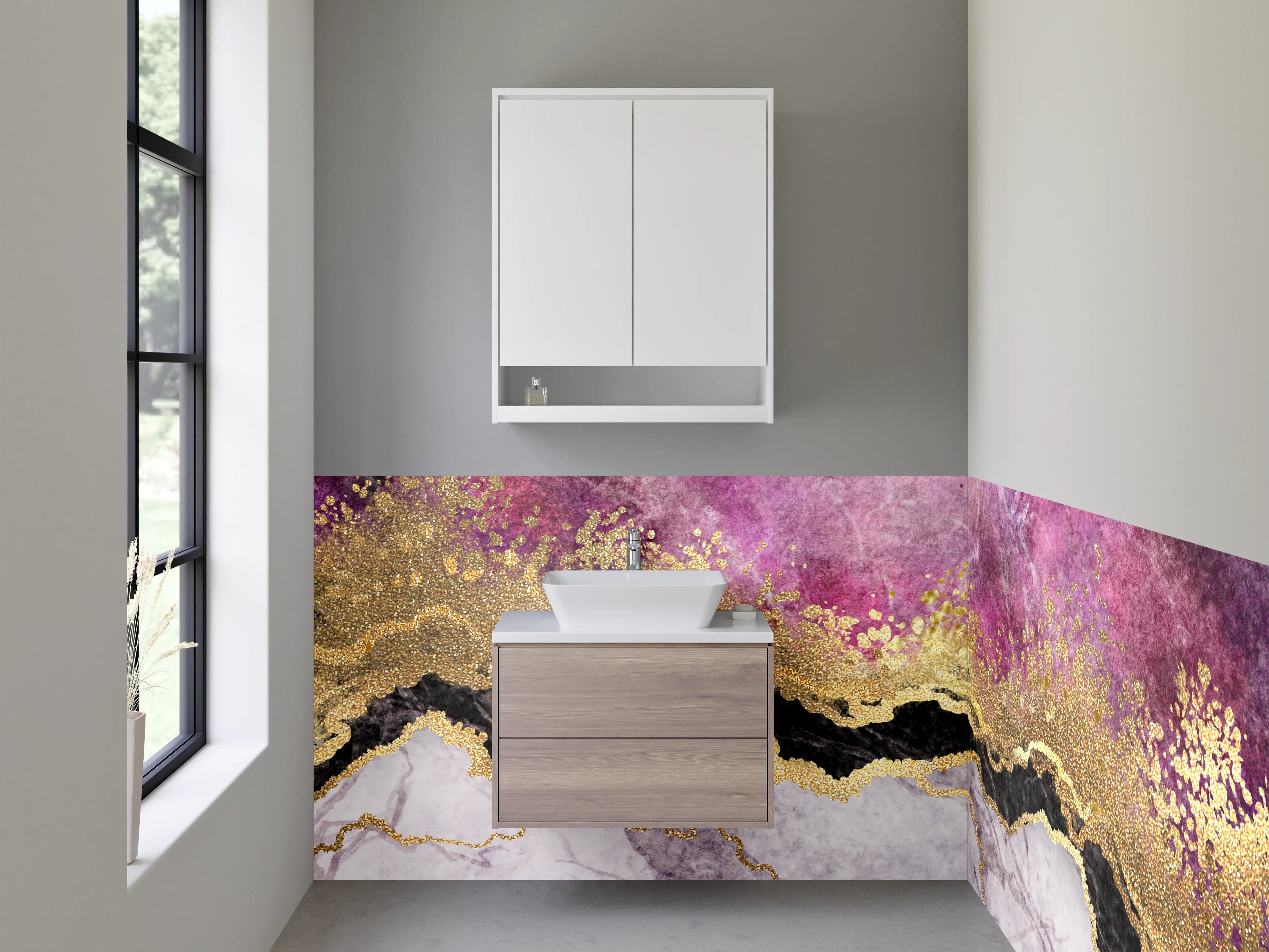 Waschbecken-Rückwand - Elegante Marmor-Optik mit Goldakzenten