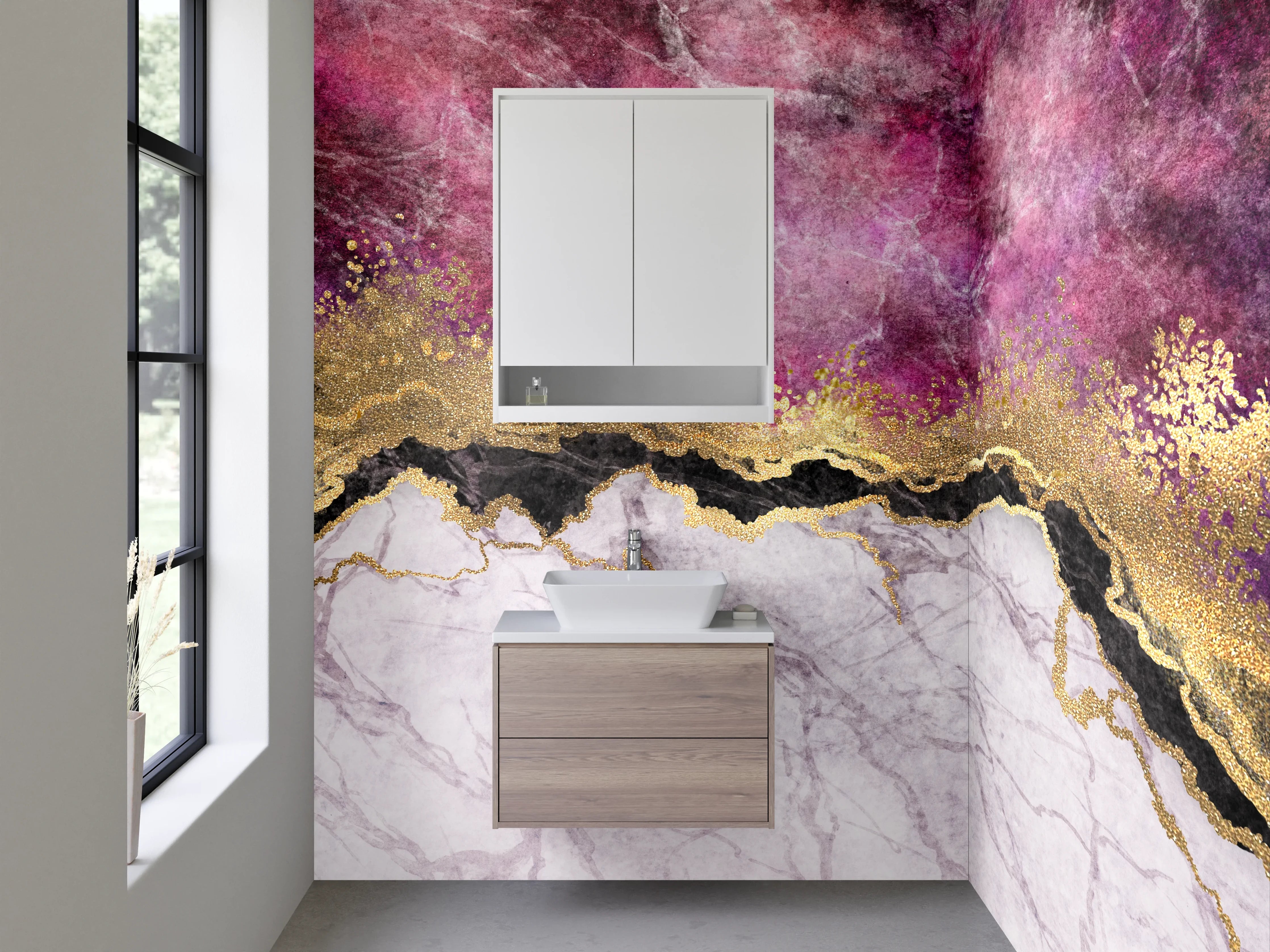 Waschbecken-Rückwand - Elegante Marmor-Optik mit Goldakzenten