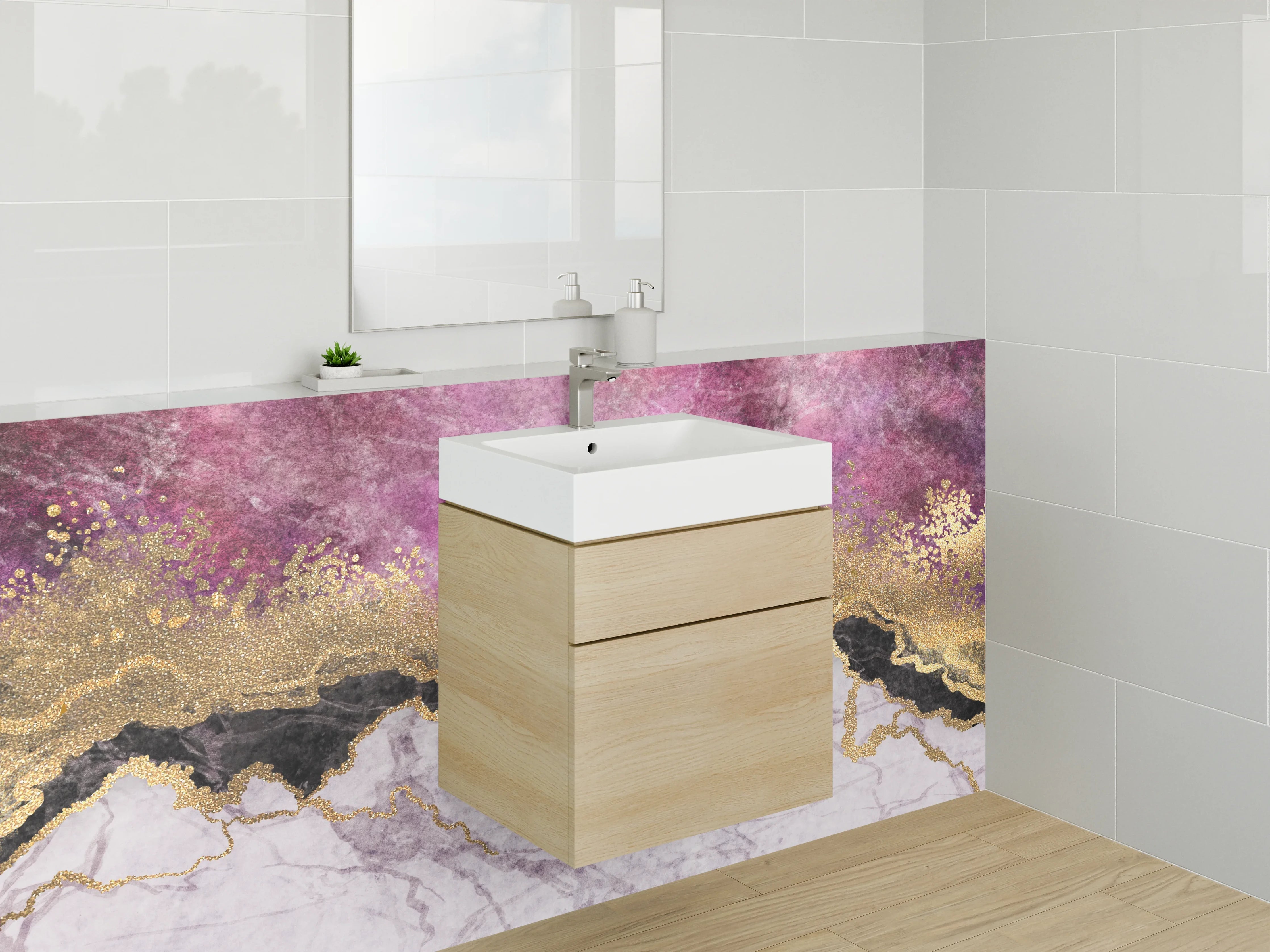 Waschbecken-Rückwand - Elegante Marmor-Optik mit Goldakzenten