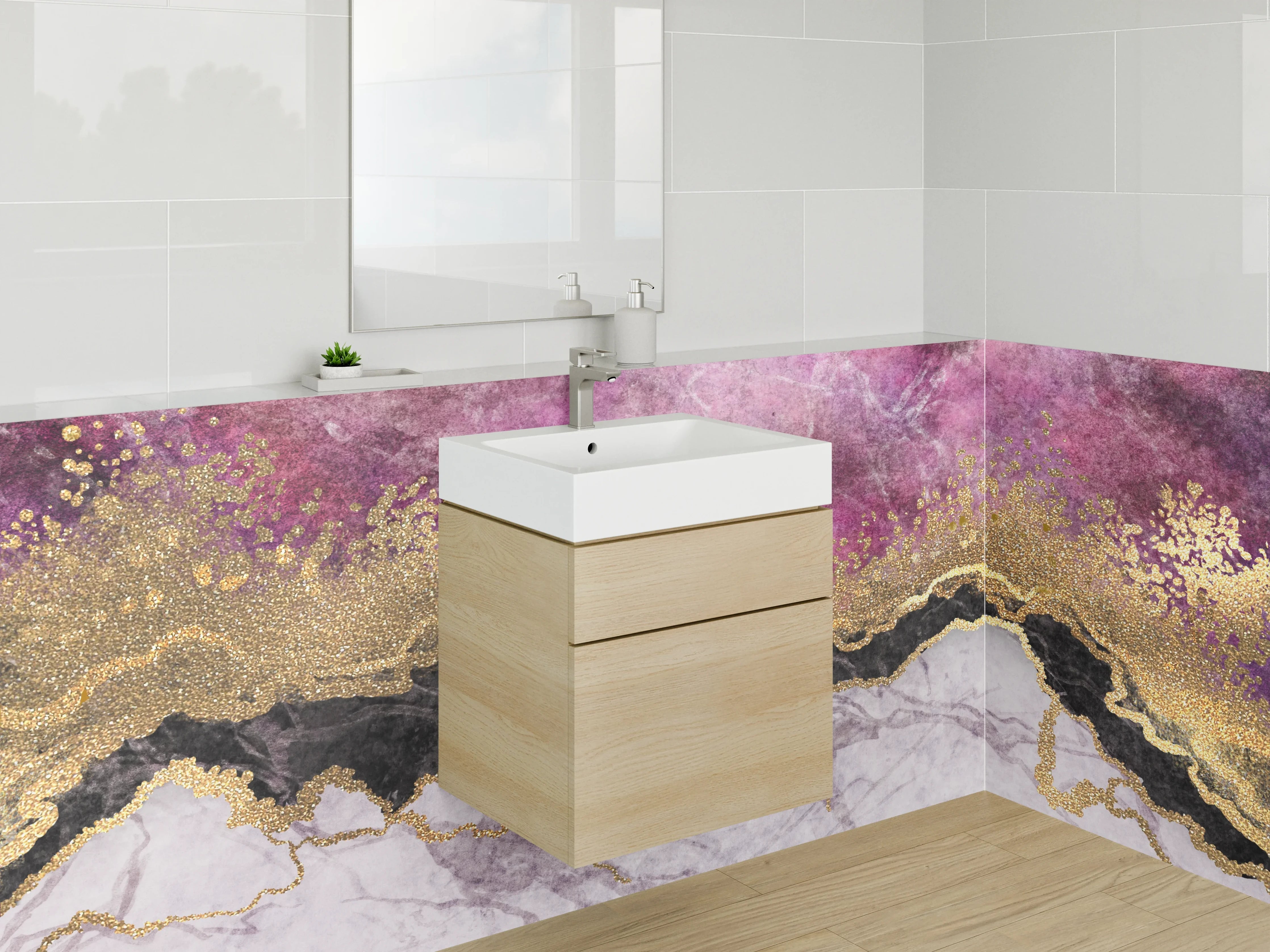 Waschbecken-Rückwand - Elegante Marmor-Optik mit Goldakzenten
