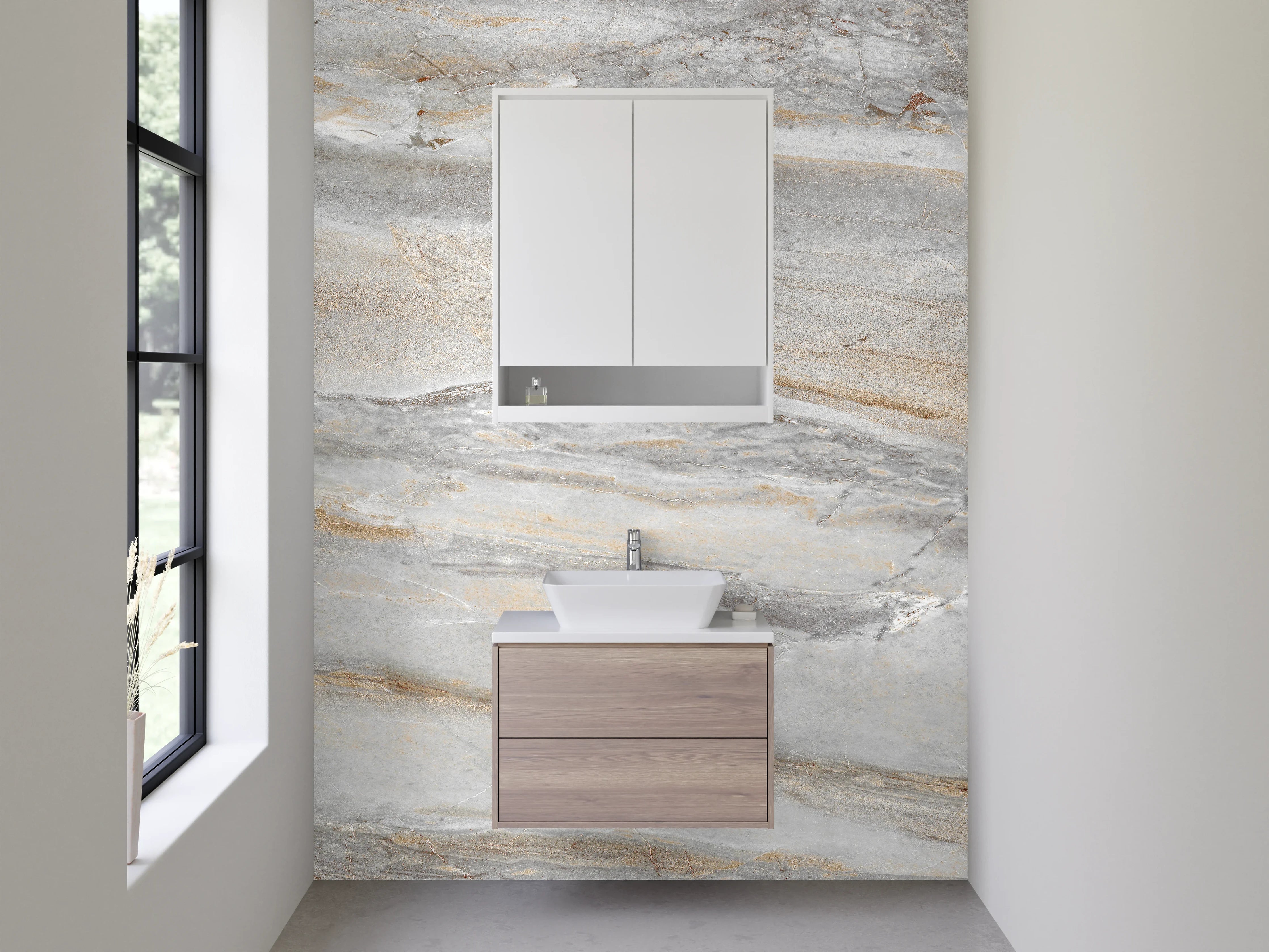 Waschbecken-Rückwand - Elegante Marmoroptik Grau Beige