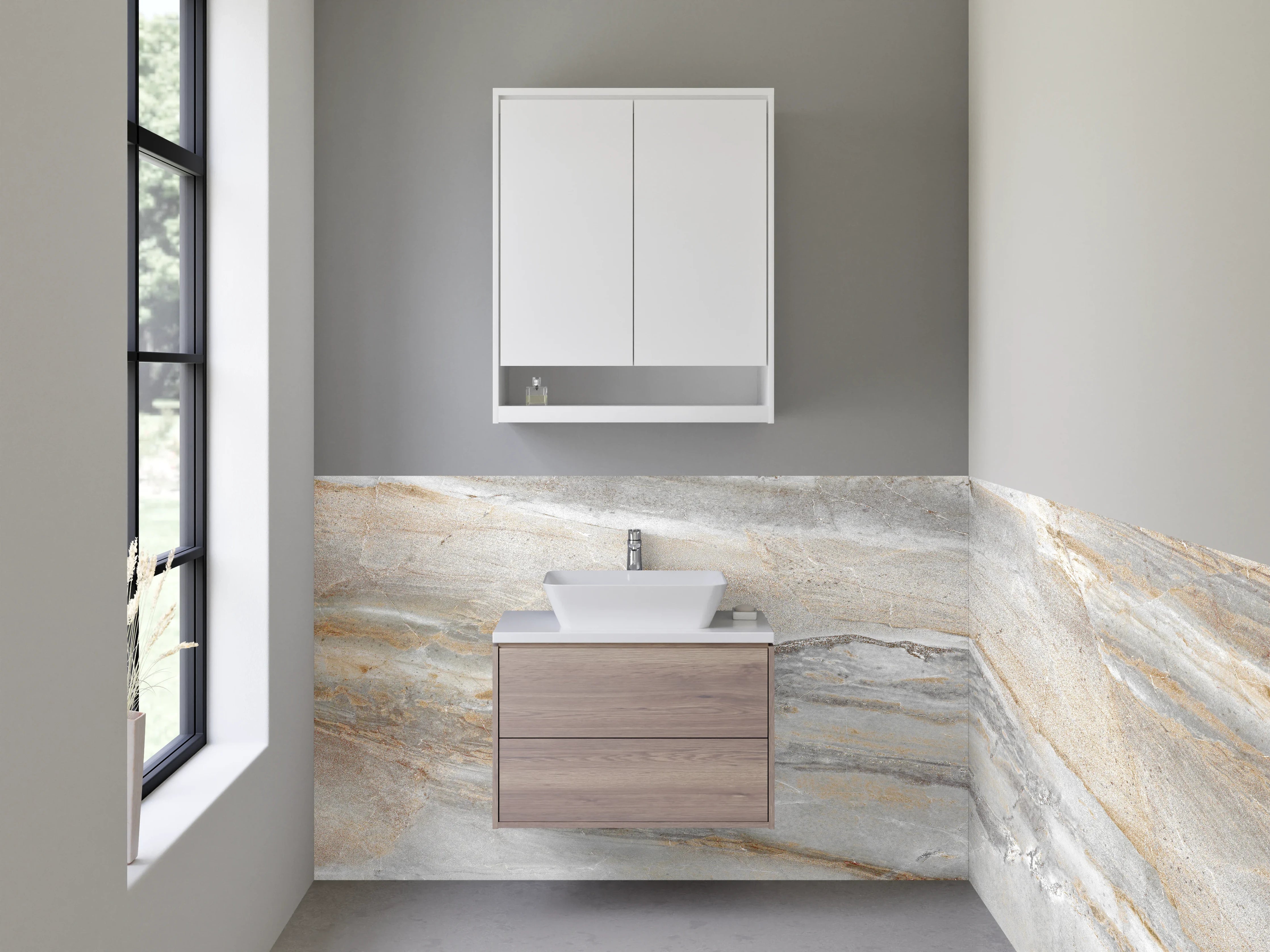 Waschbecken-Rückwand - Elegante Marmoroptik Grau Beige