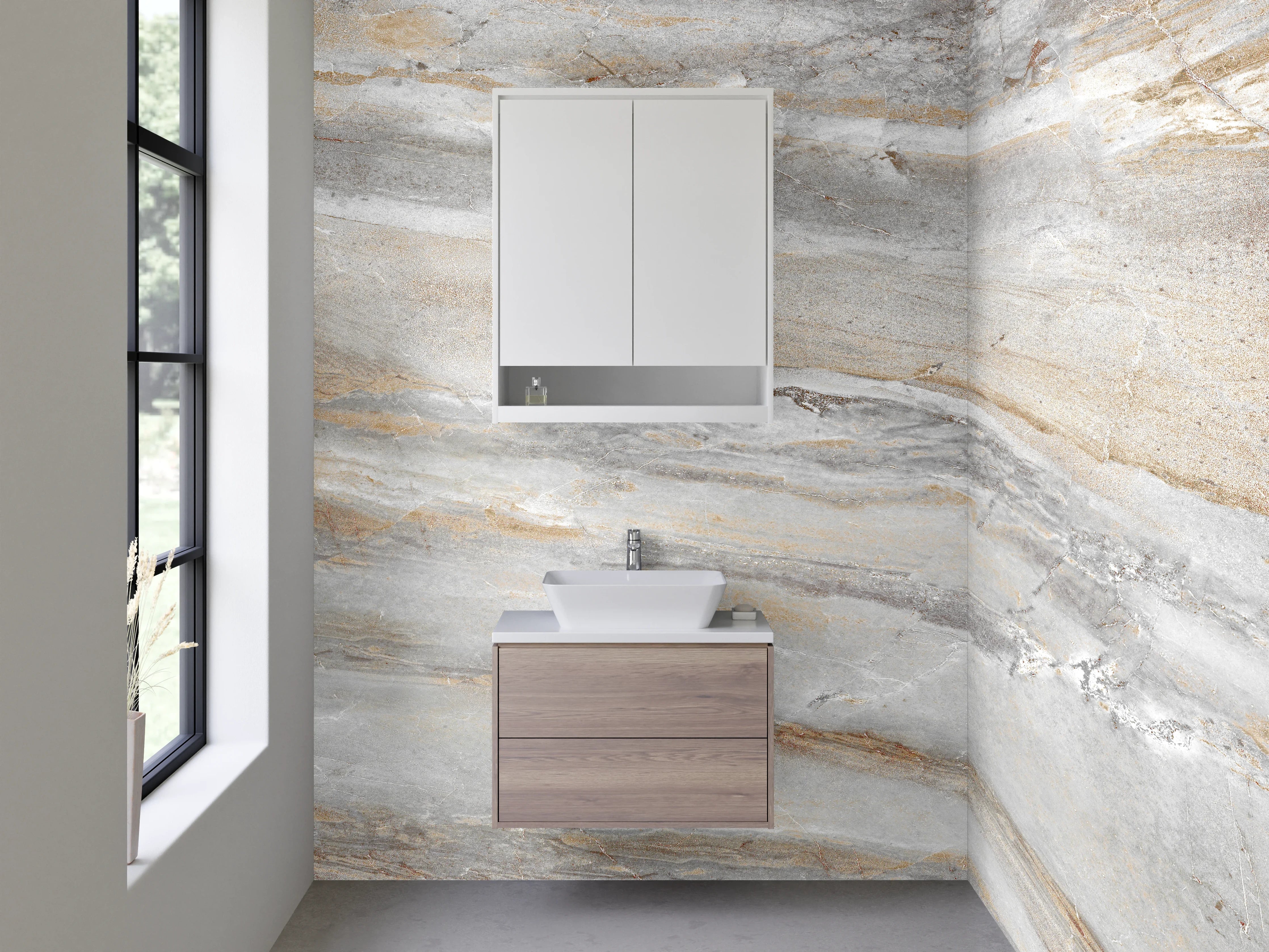 Waschbecken-Rückwand - Elegante Marmoroptik Grau Beige