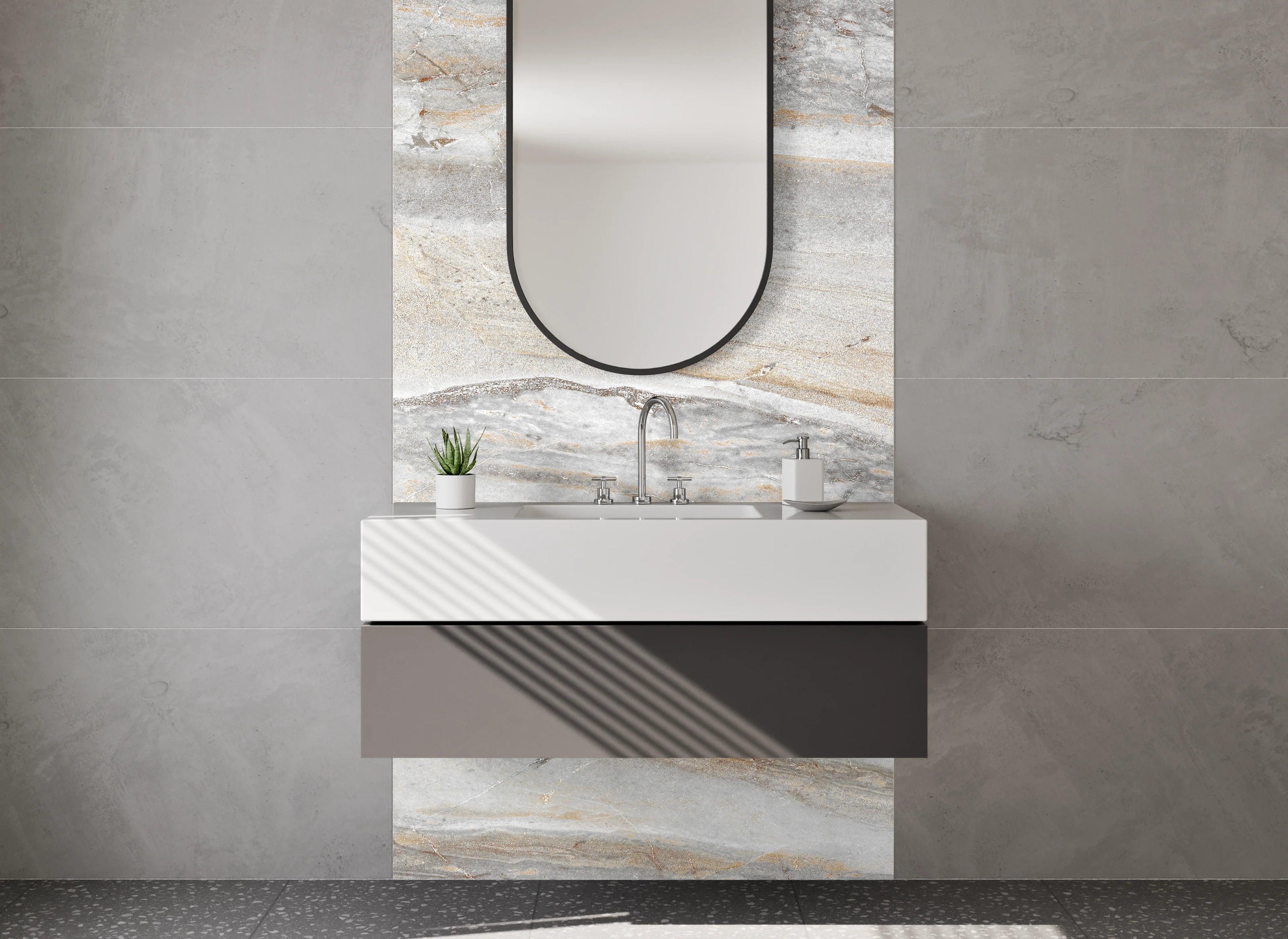 Waschbecken-Rückwand - Elegante Marmoroptik Grau Beige