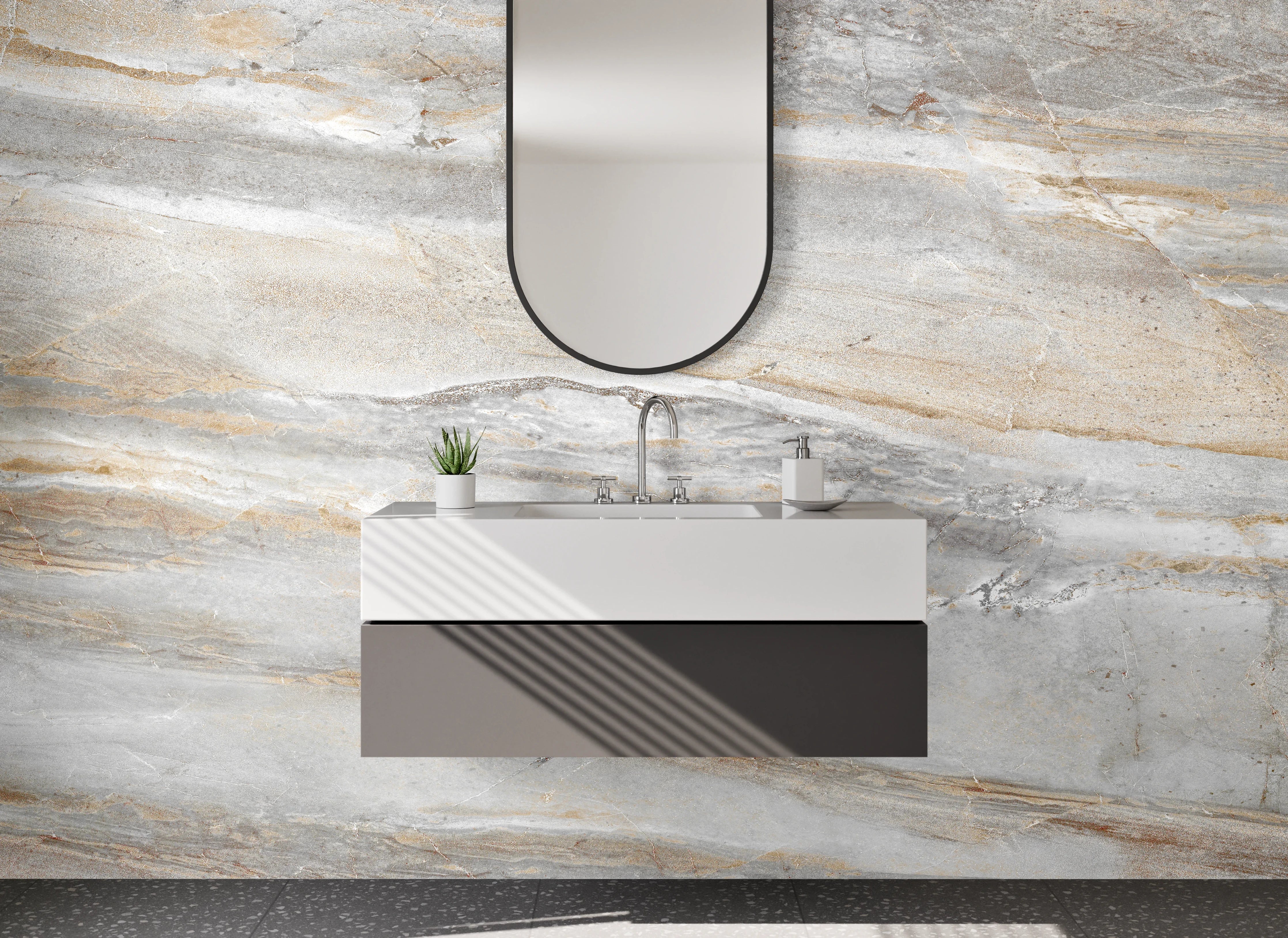 Waschbecken-Rückwand - Elegante Marmoroptik Grau Beige