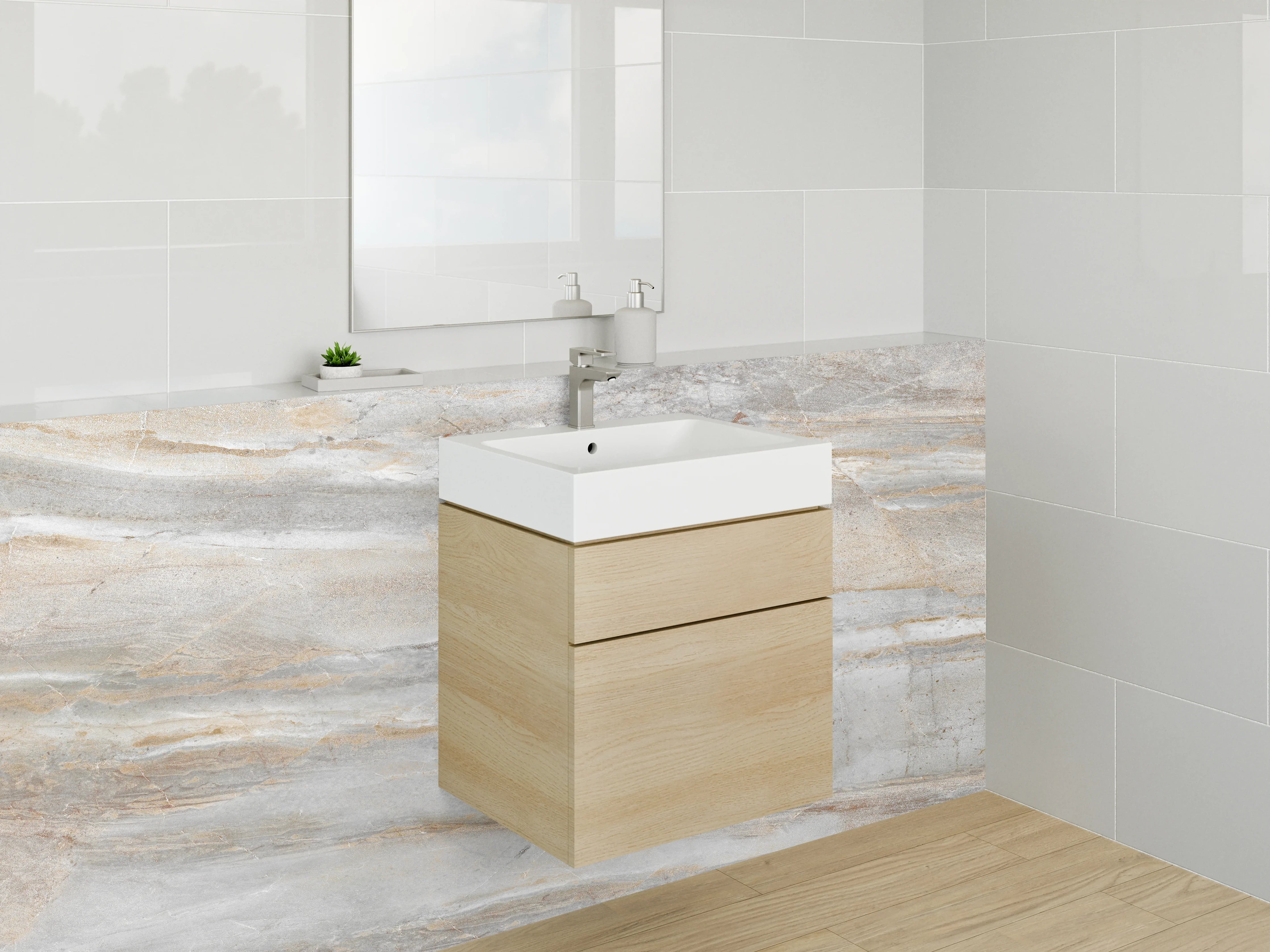 Waschbecken-Rückwand - Elegante Marmoroptik Grau Beige