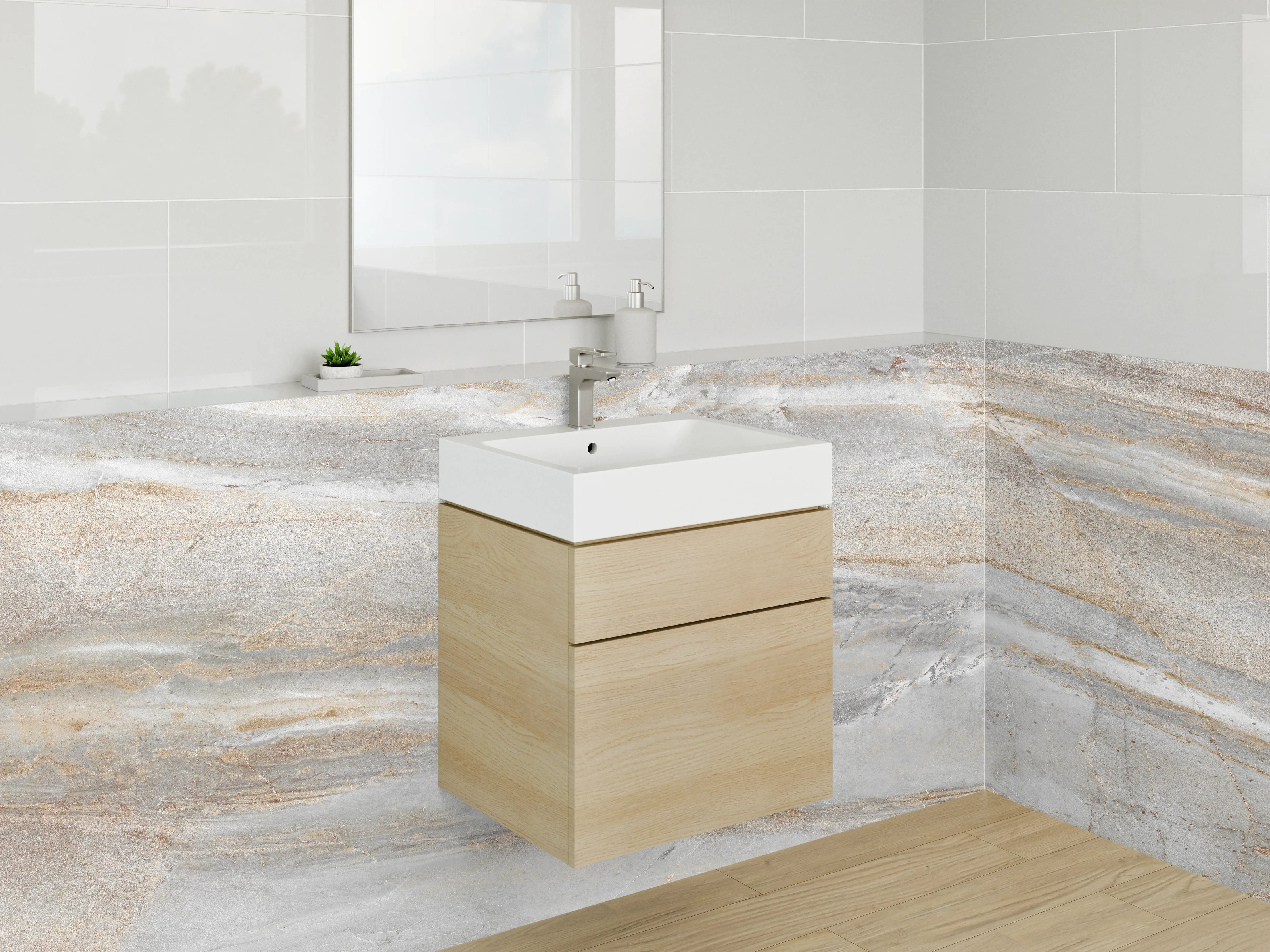 Waschbecken-Rückwand - Elegante Marmoroptik Grau Beige