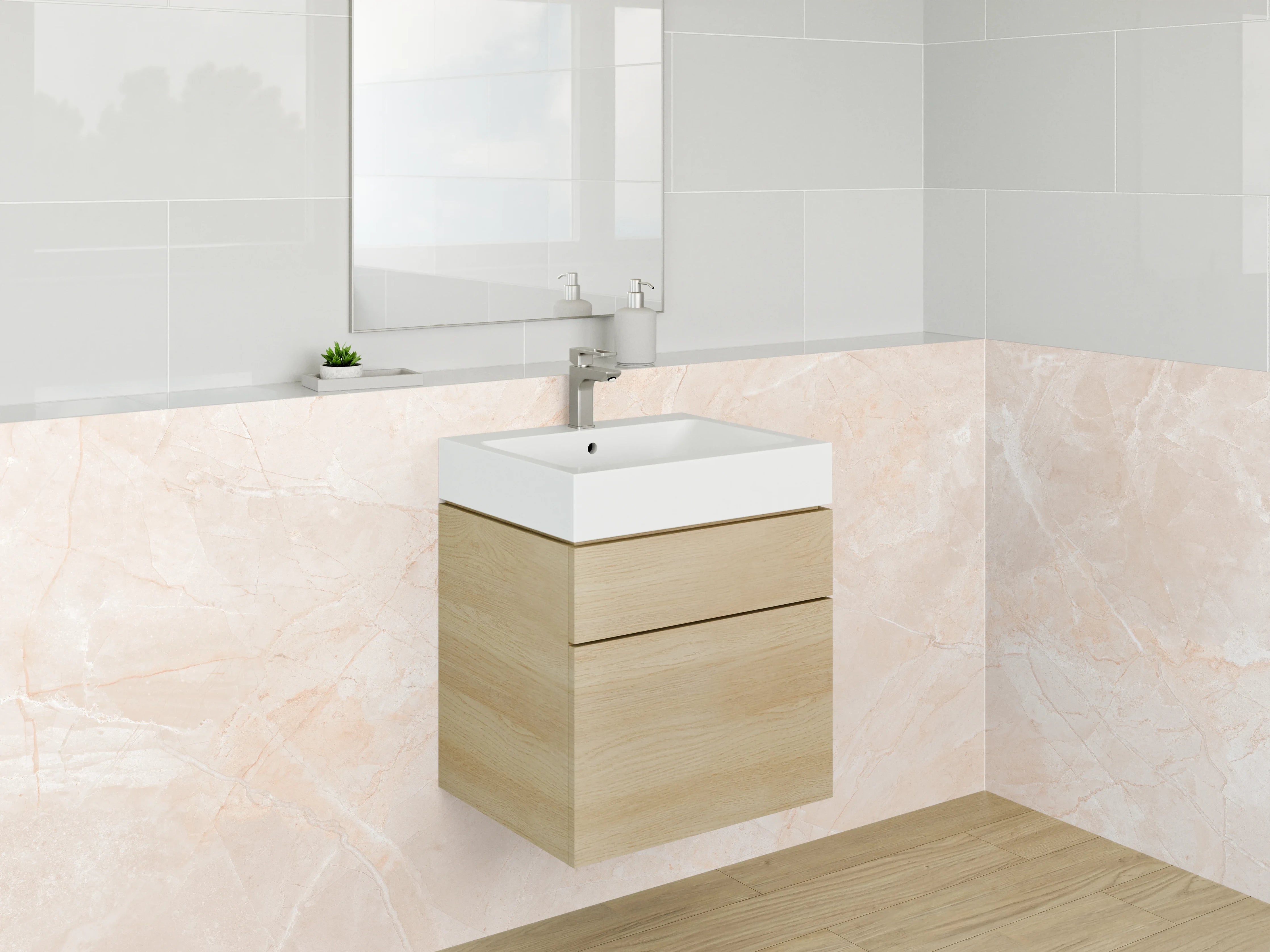Waschbecken-Rückwand - Elegante Marmoroptik in Beige und Weiß