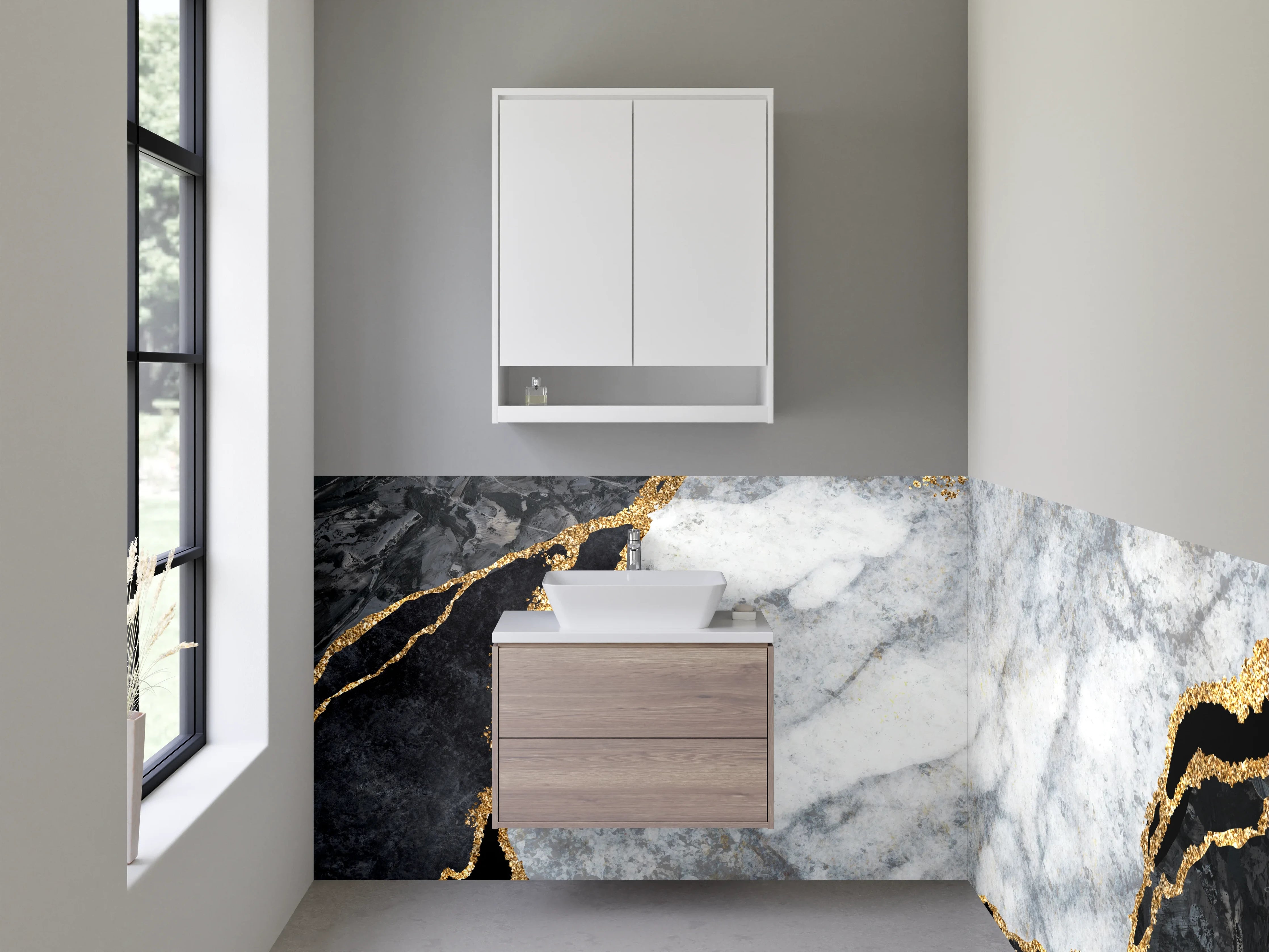 Waschbecken-Rückwand - Elegante Marmoroptik in Schwarz und Weiß