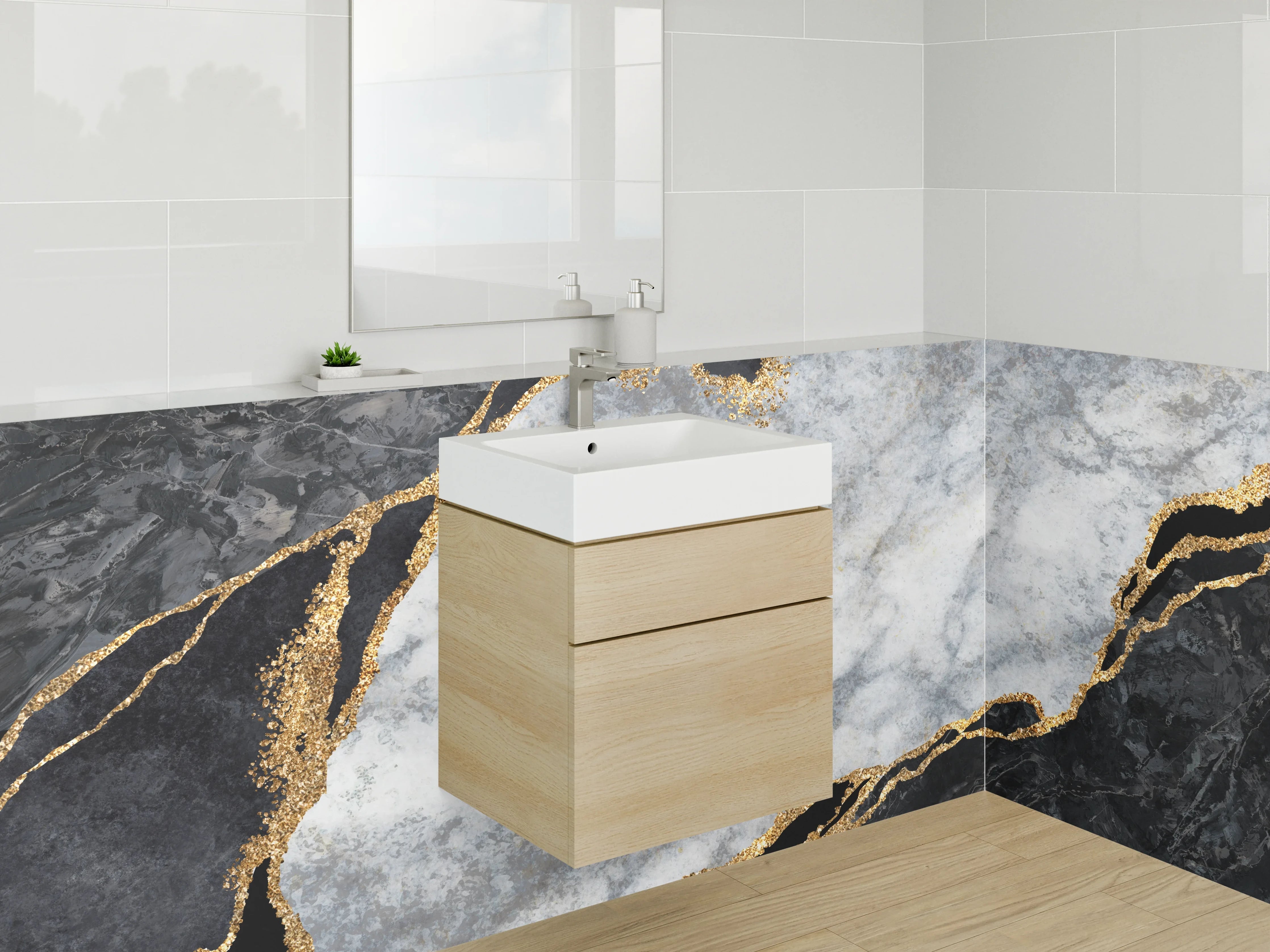 Waschbecken-Rückwand - Elegante Marmoroptik in Schwarz und Weiß