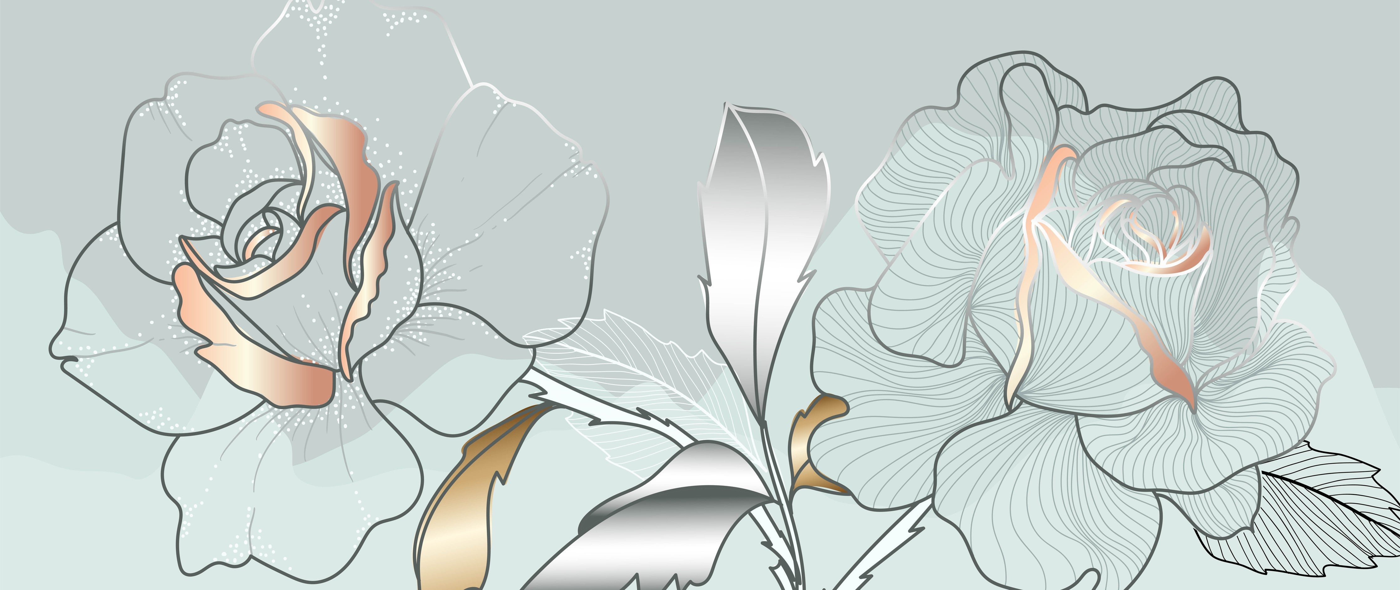 Waschbecken-Rückwand-Elegante Rosen Lineart Silber & Gold