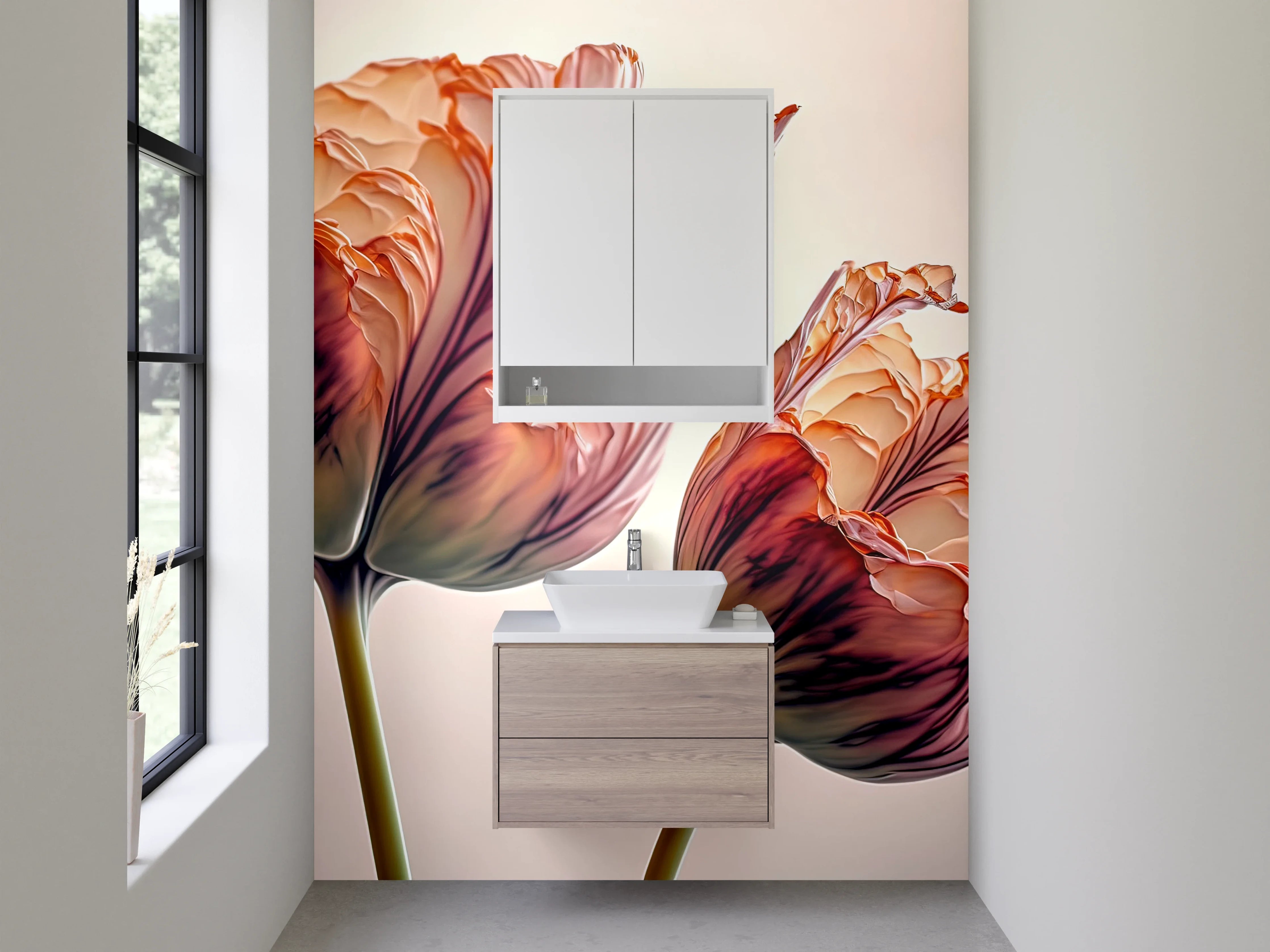Waschbecken-Rückwand - Elegante Tulpen-Blüten auf zurückhaltendem Fond