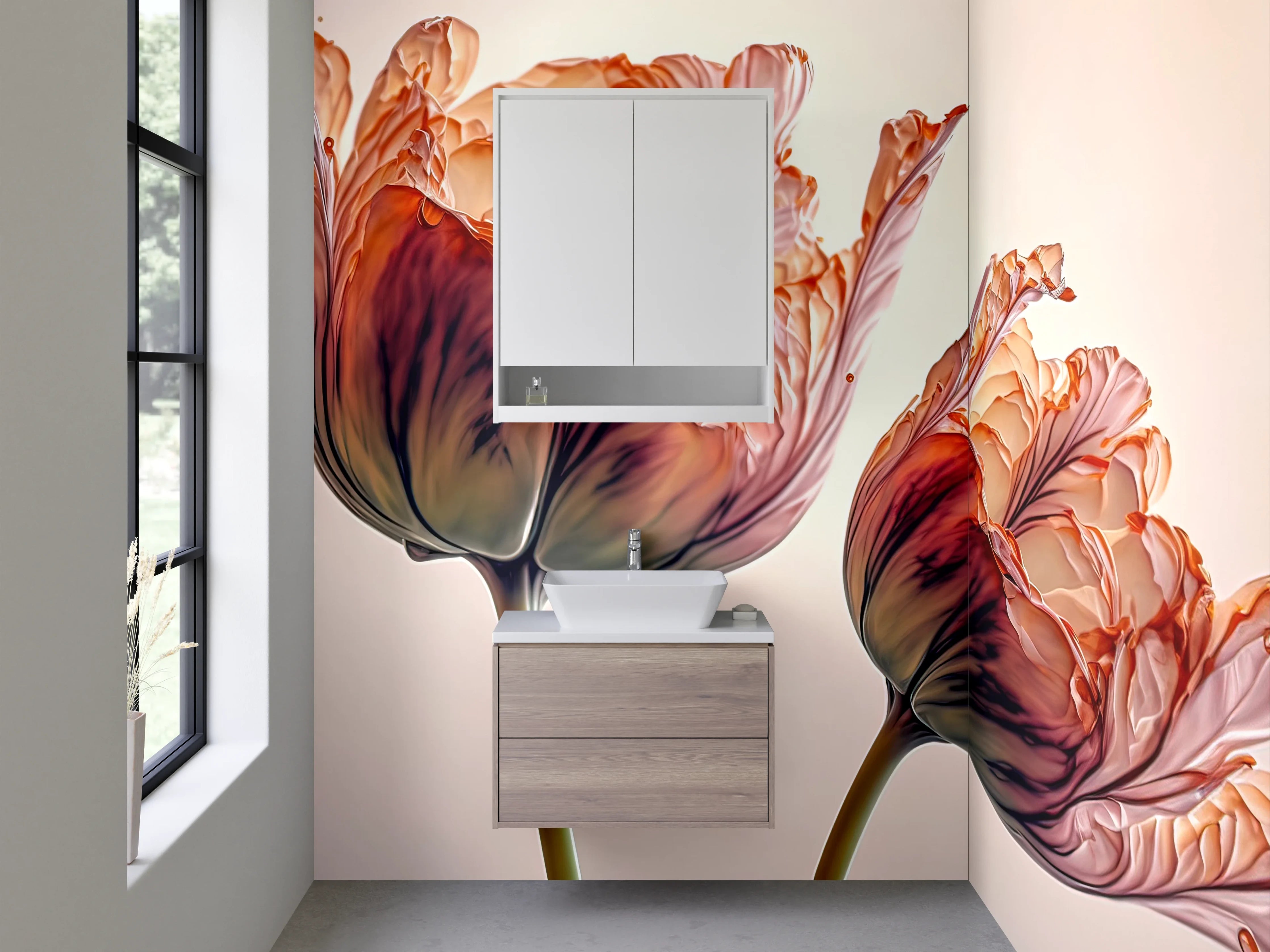 Waschbecken-Rückwand - Elegante Tulpen-Blüten auf zurückhaltendem Fond