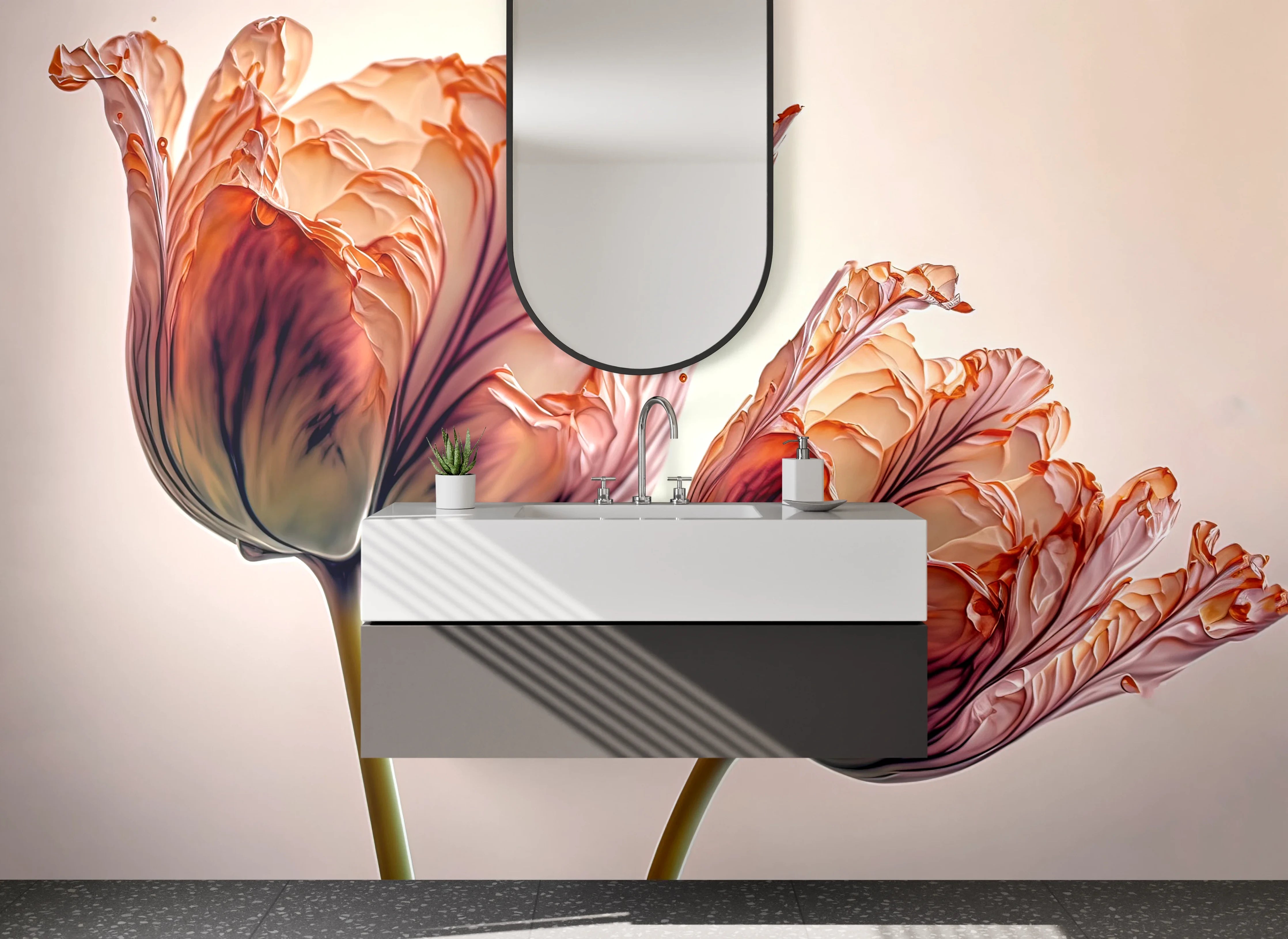 Waschbecken-Rückwand - Elegante Tulpen-Blüten auf zurückhaltendem Fond