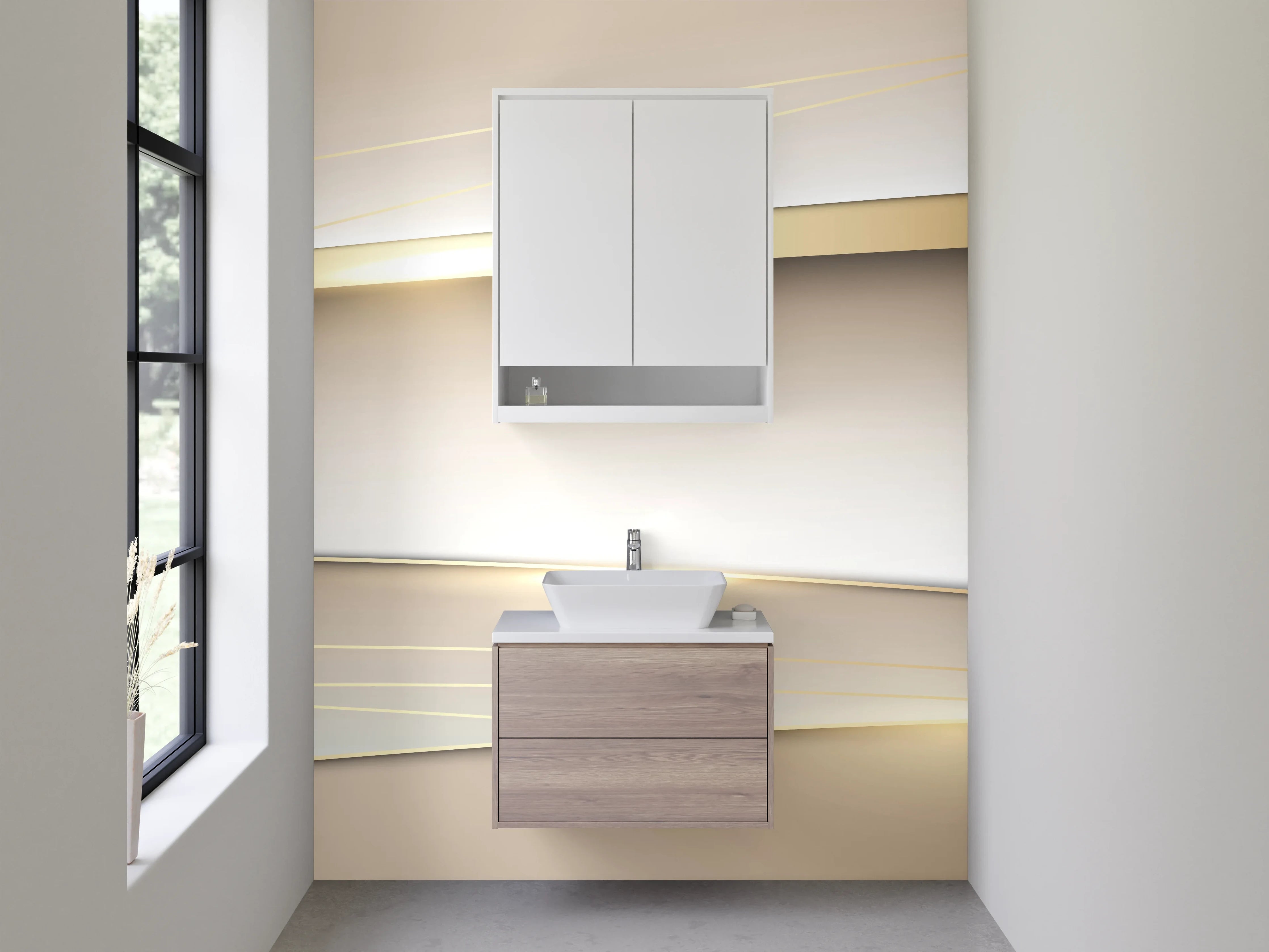 Waschbecken-Rückwand - Elegante abstrakte Gold-Beige Linien