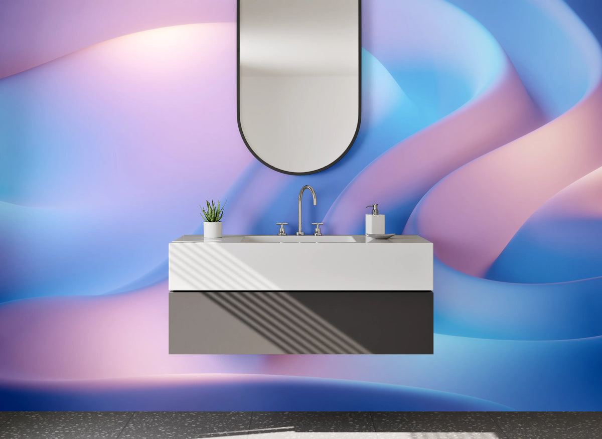 Waschbecken-Rückwand - Elegante abstrakte Wellen in Pastell
