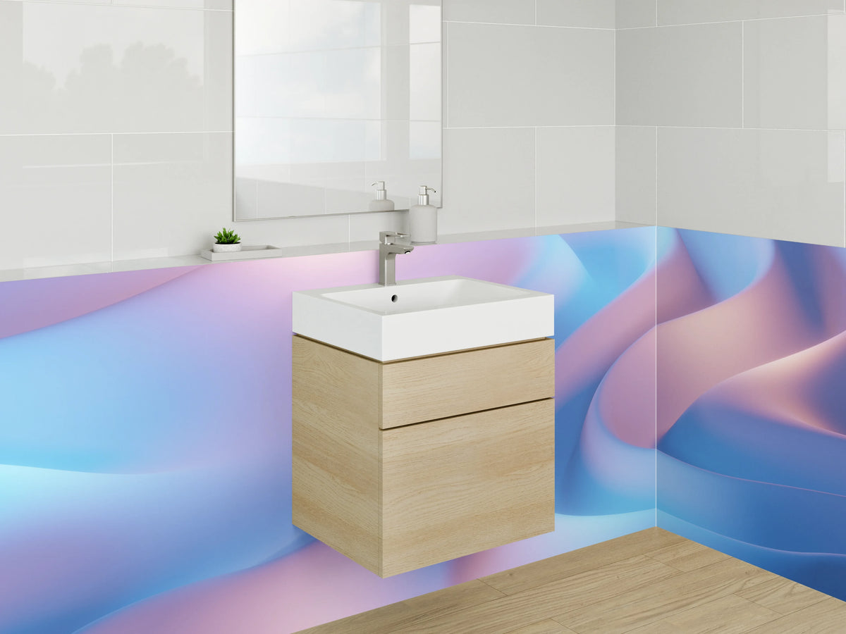 Waschbecken-Rückwand - Elegante abstrakte Wellen in Pastell
