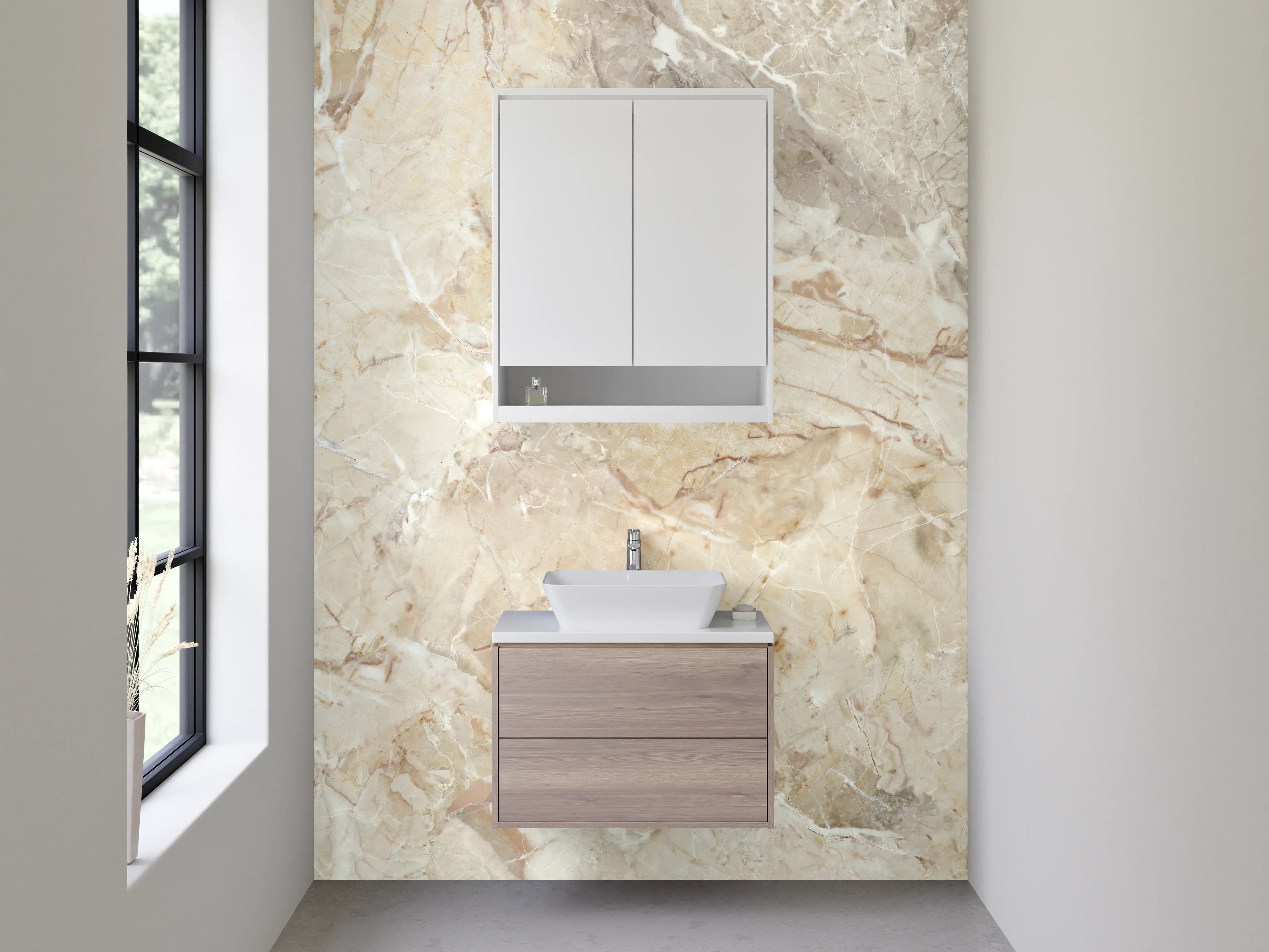 Waschbecken-Rückwand - Elegante beige-graue Marmoroptik