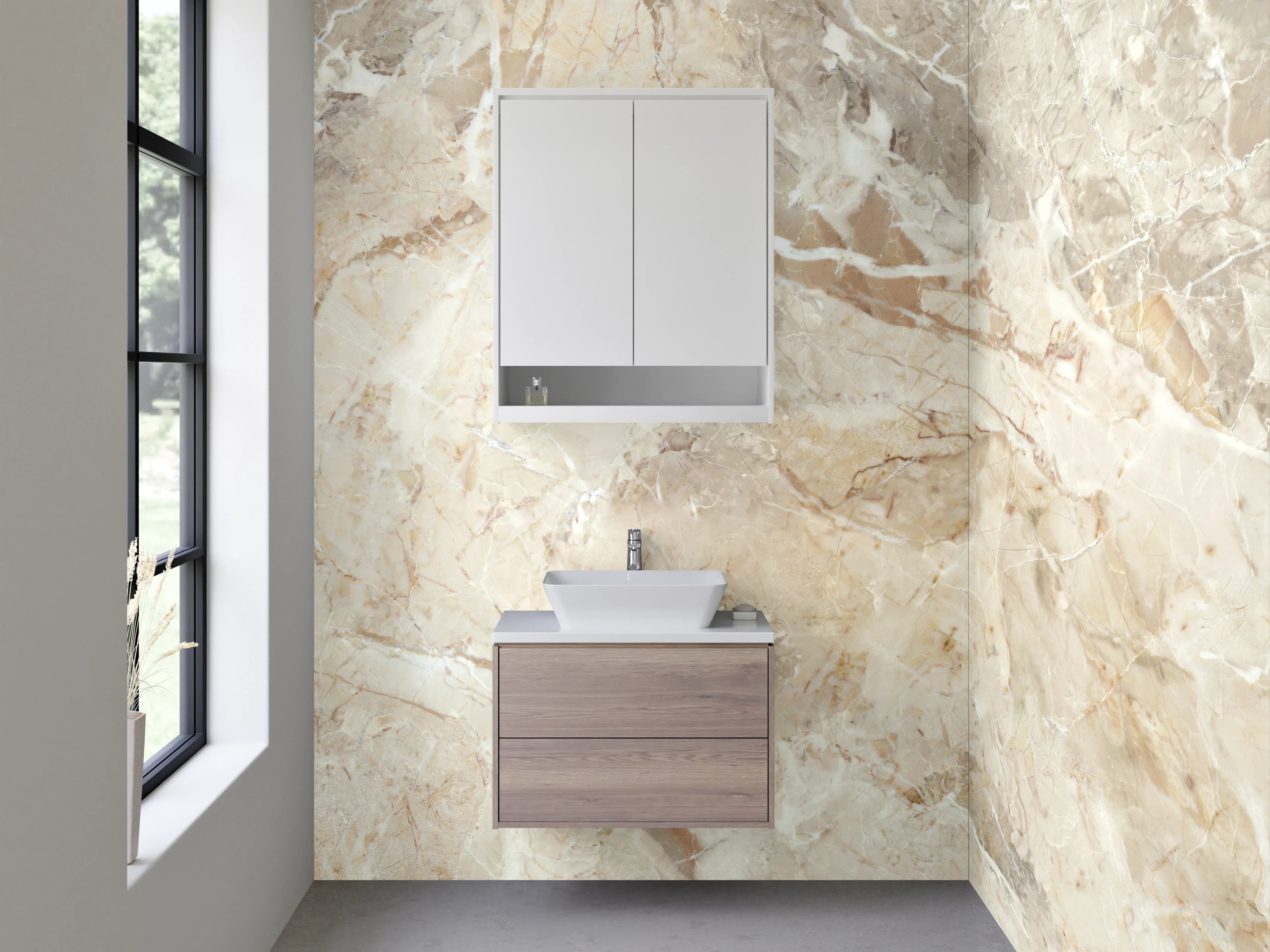 Waschbecken-Rückwand - Elegante beige-graue Marmoroptik
